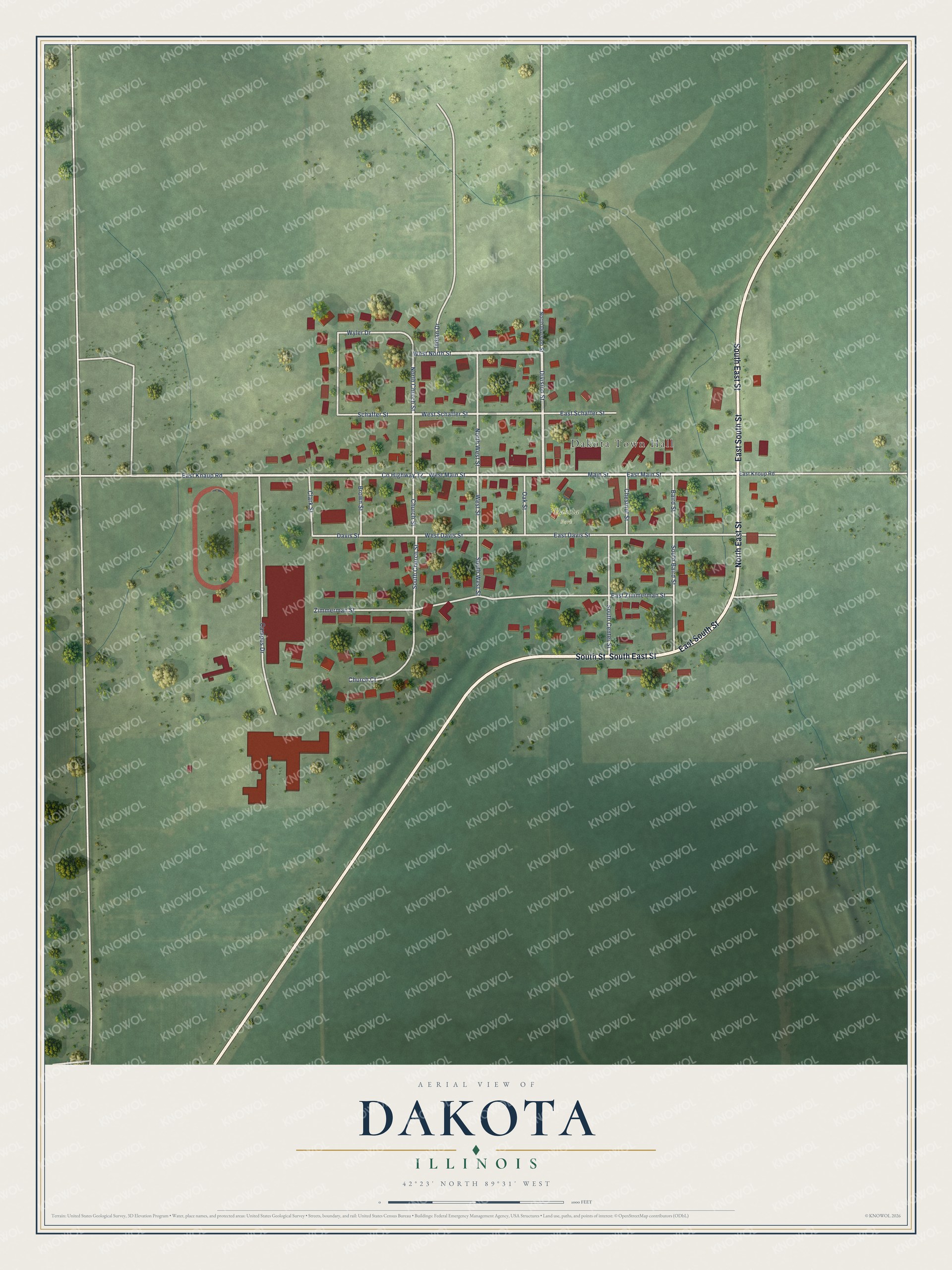 Watermarked full-map preview of Dakota, Illinois