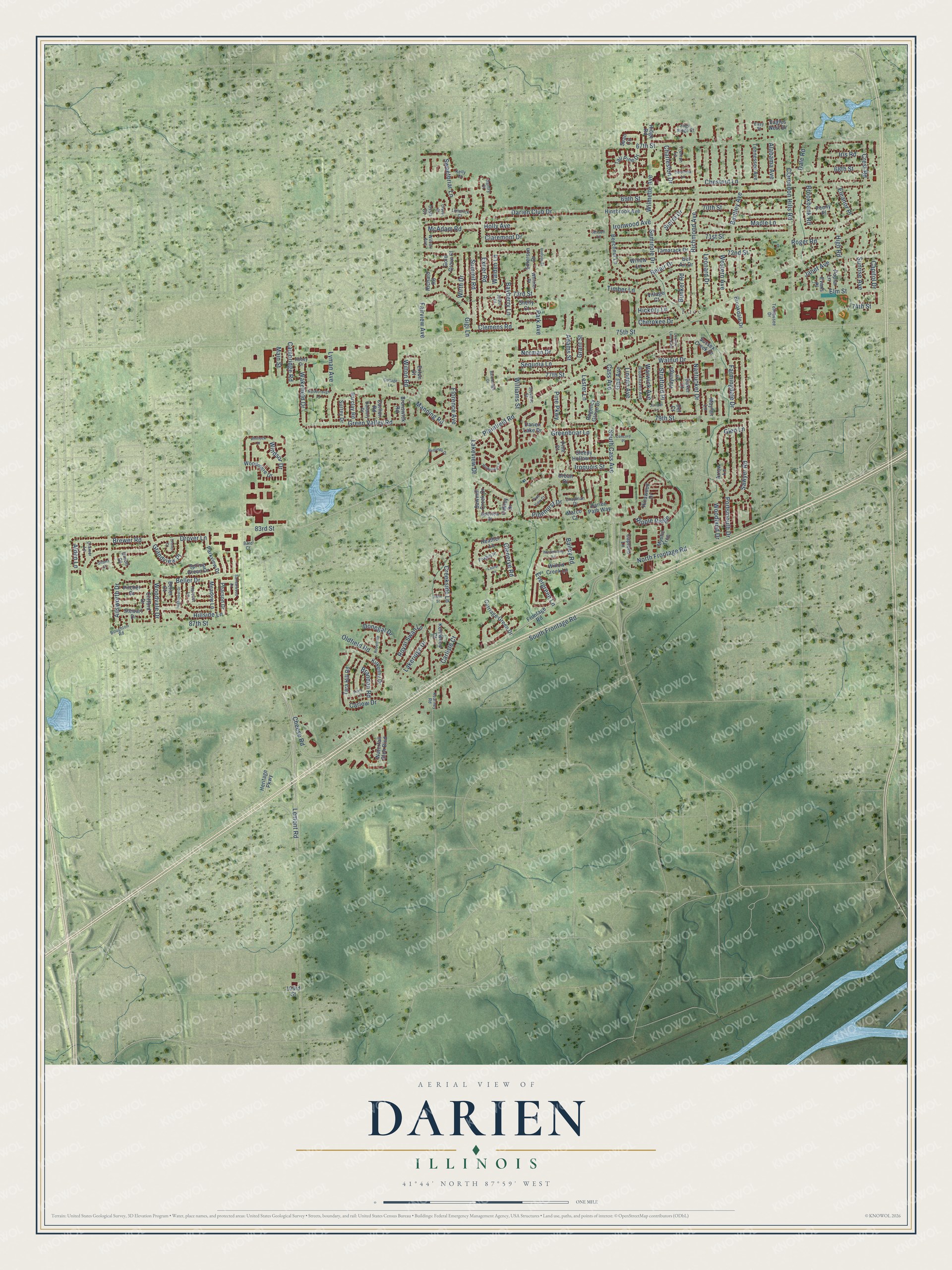 Watermarked full-map preview of Darien, Illinois