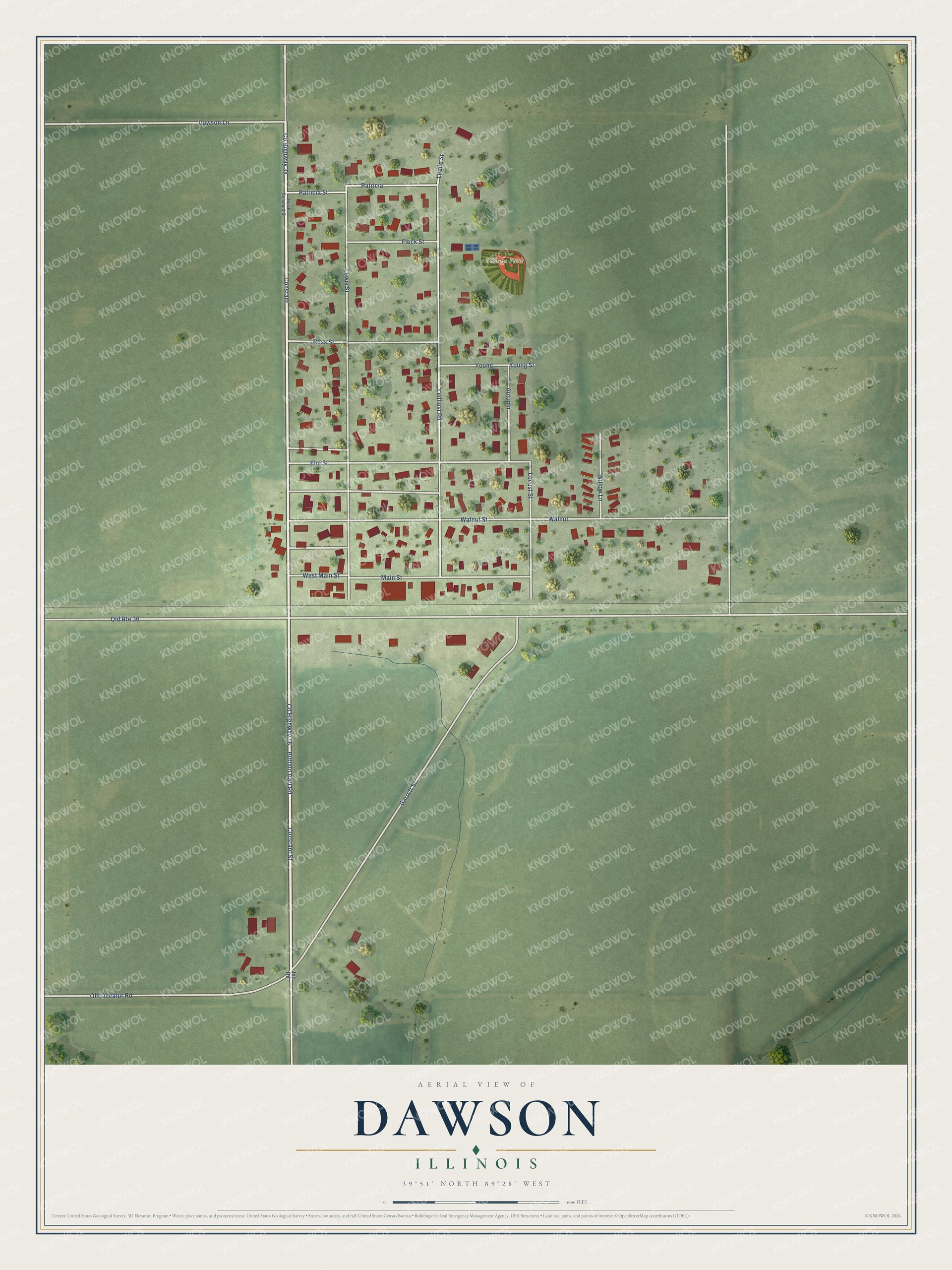 Watermarked full-map preview of Dawson, Illinois