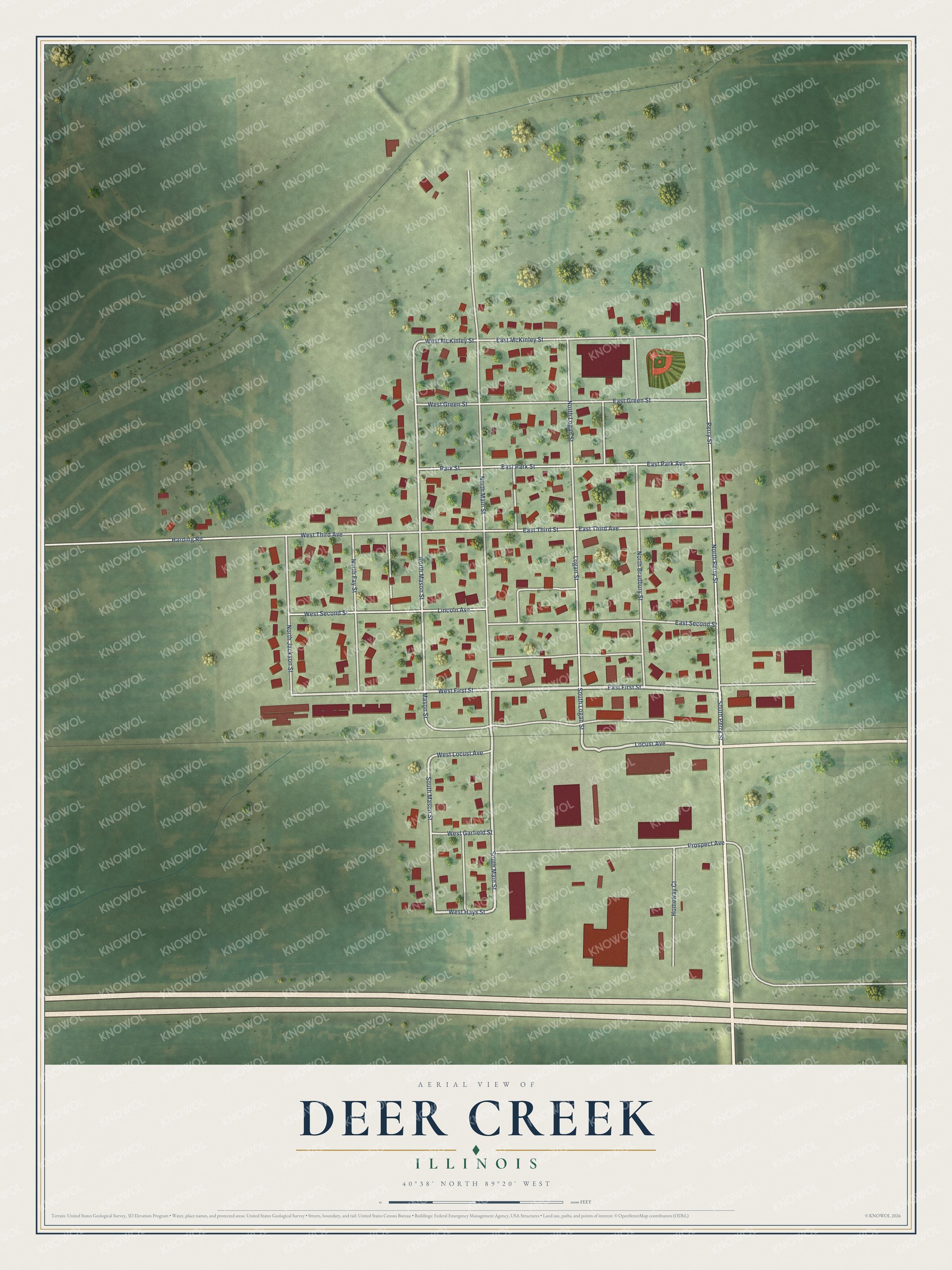 Watermarked full-map preview of Deer Creek, Illinois
