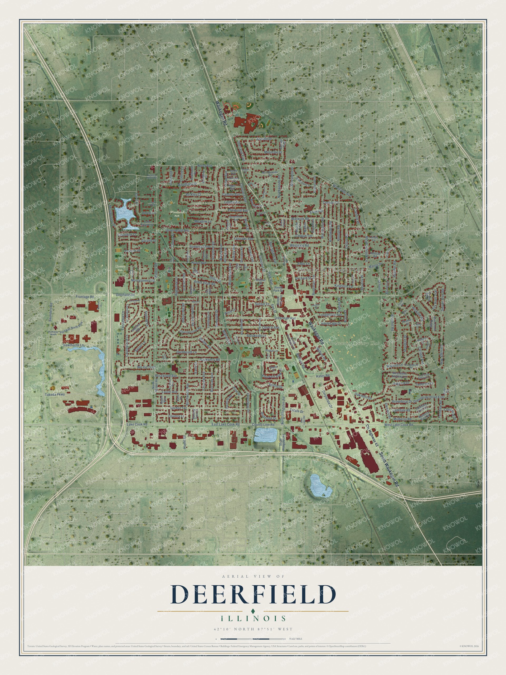 Watermarked full-map preview of Deerfield, Illinois