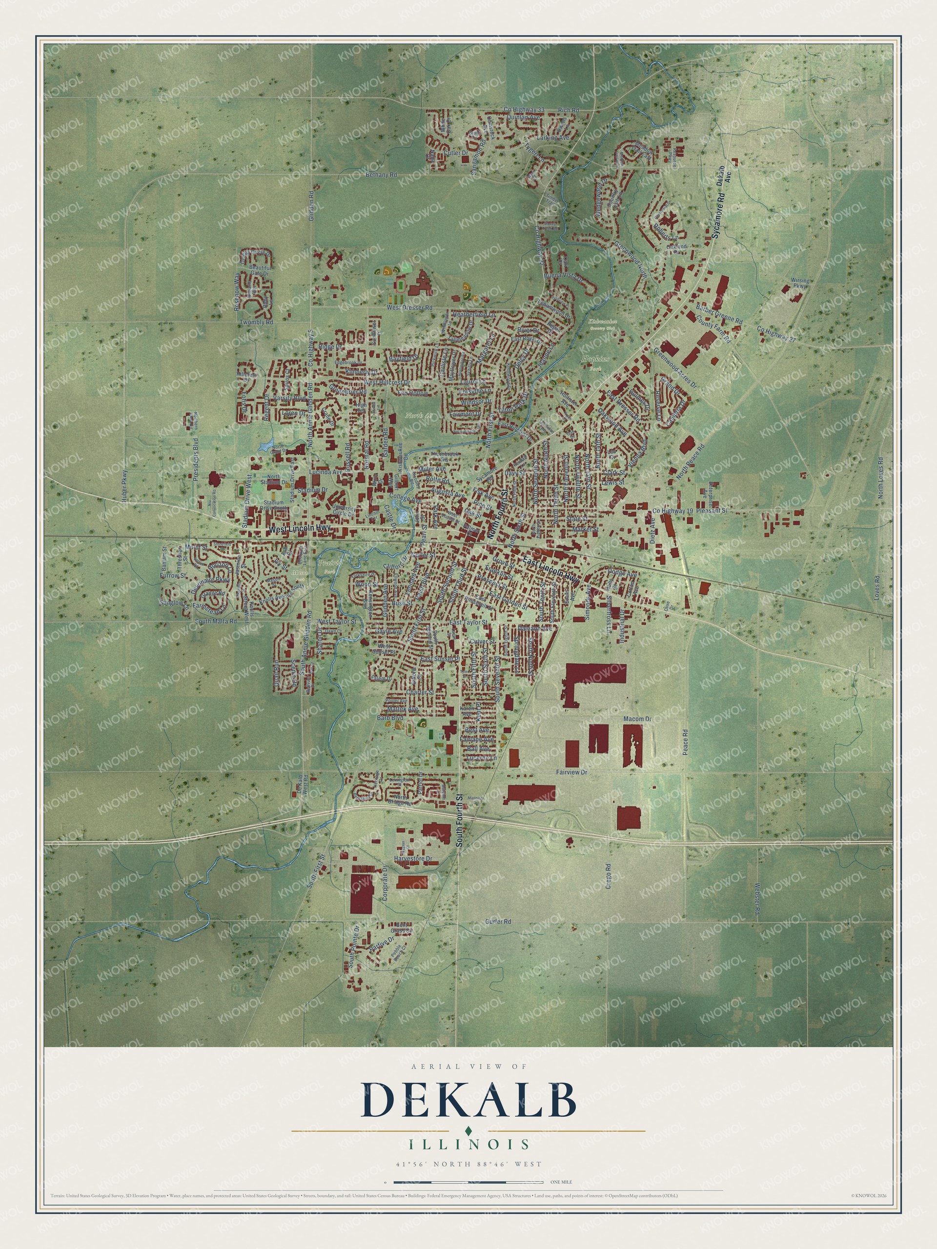 Watermarked full-map preview of DeKalb, Illinois