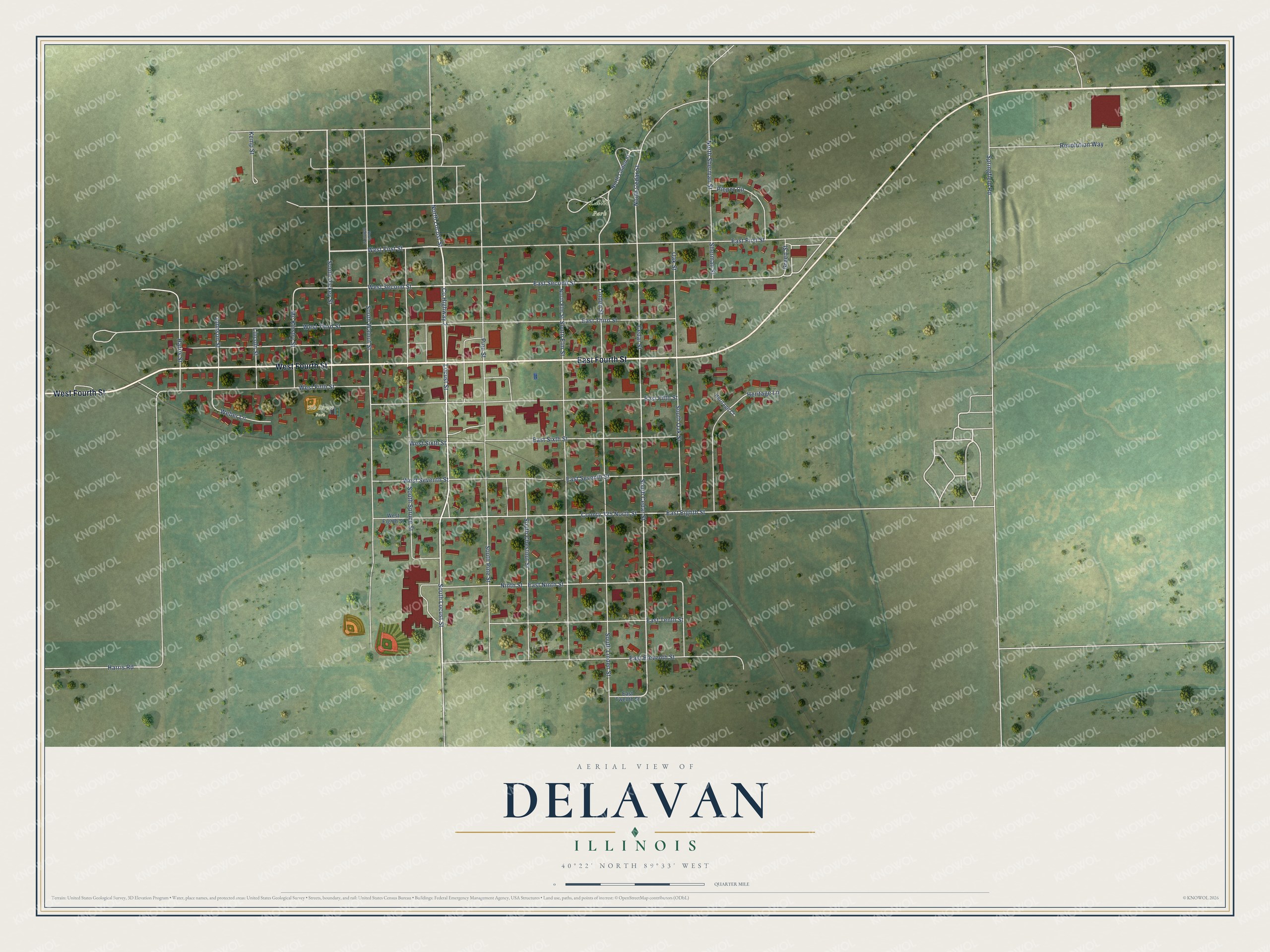 Watermarked full-map preview of Delavan, Illinois