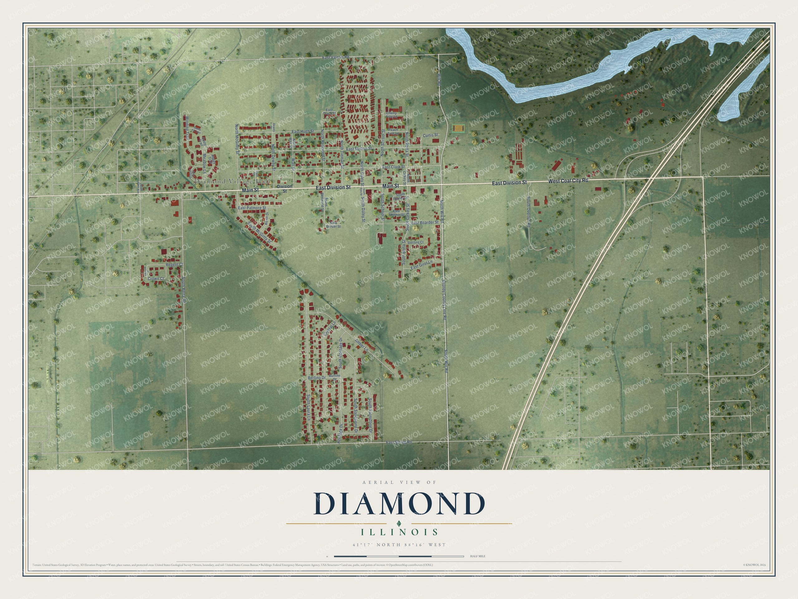 Watermarked full-map preview of Diamond, Illinois