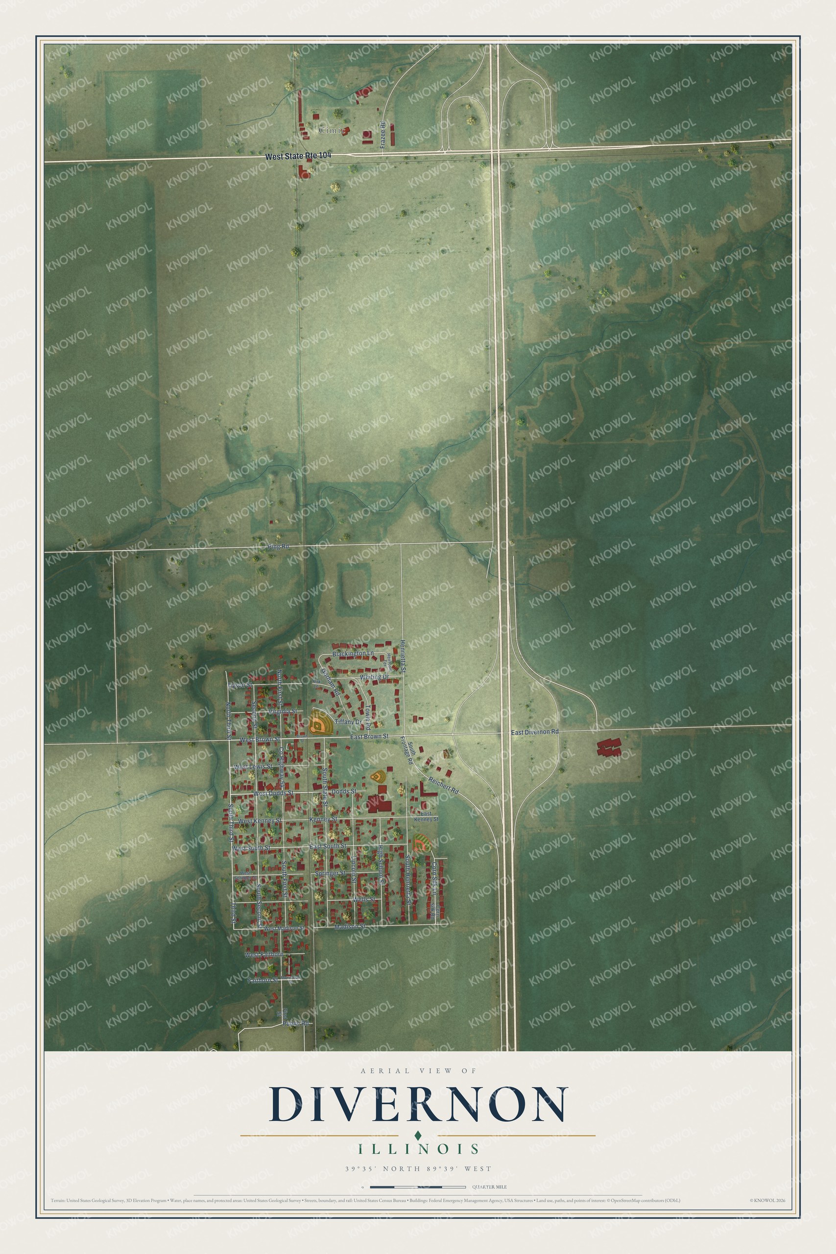 Watermarked full-map preview of Divernon, Illinois