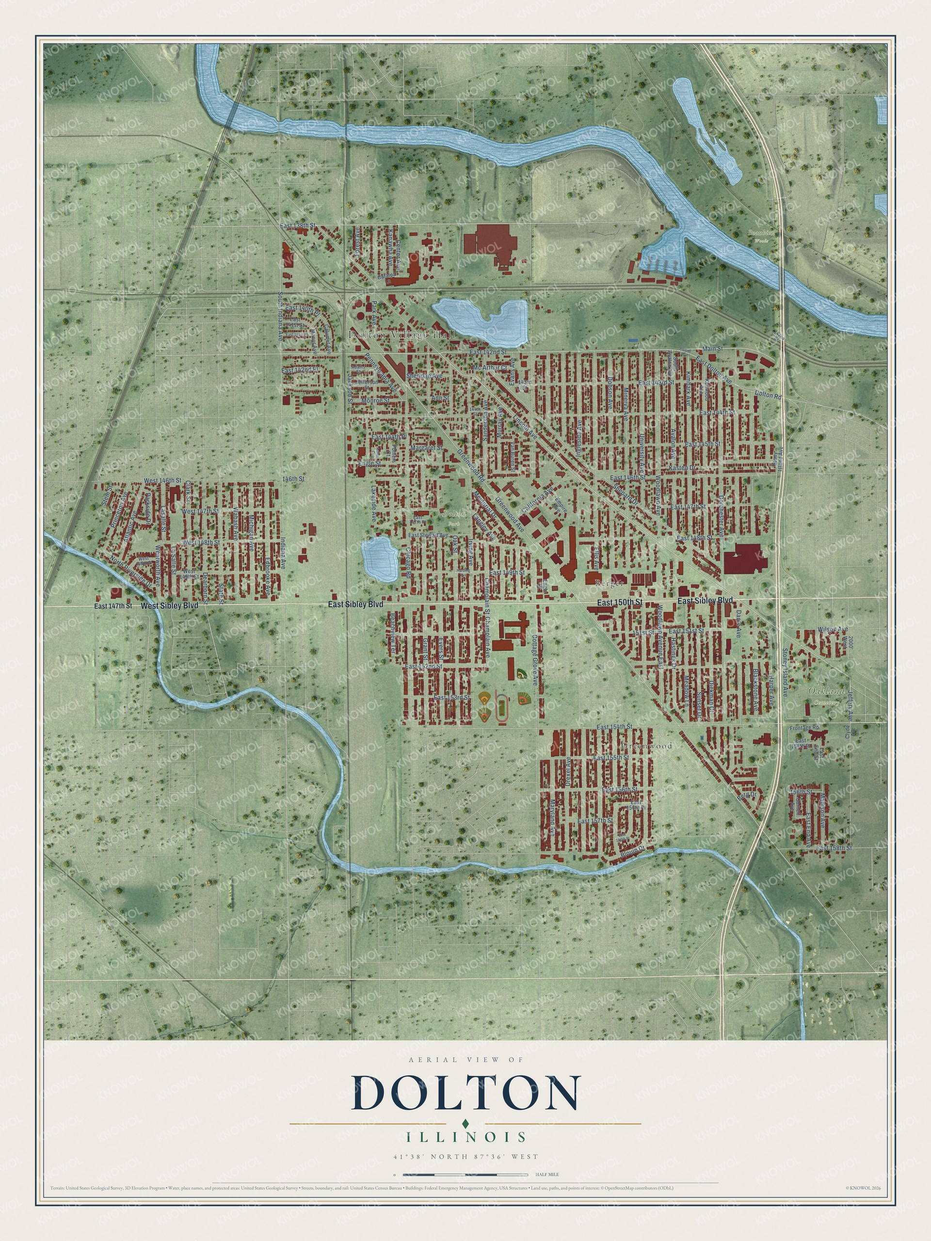Watermarked full-map preview of Dolton, Illinois