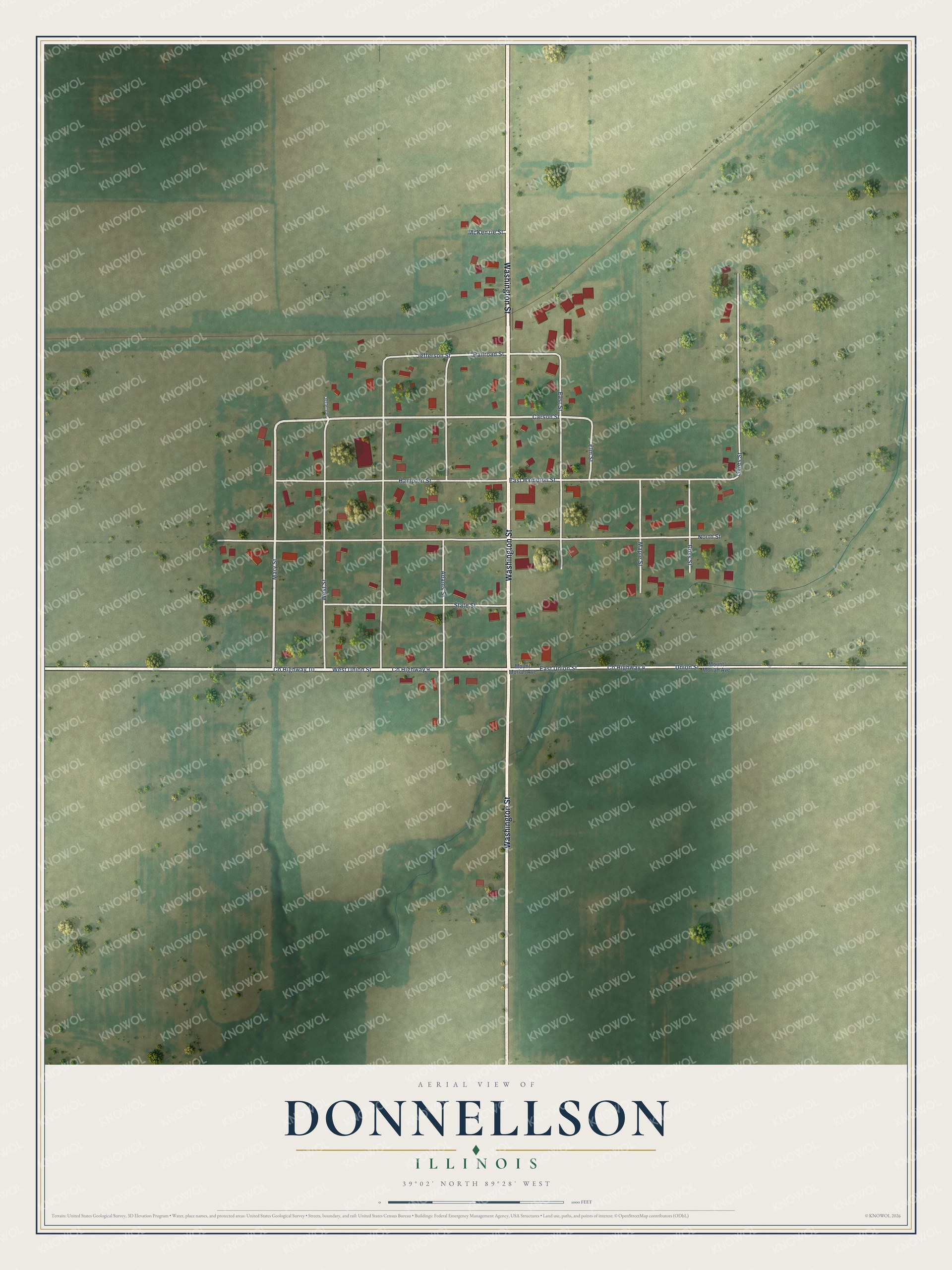 Watermarked full-map preview of Donnellson, Illinois