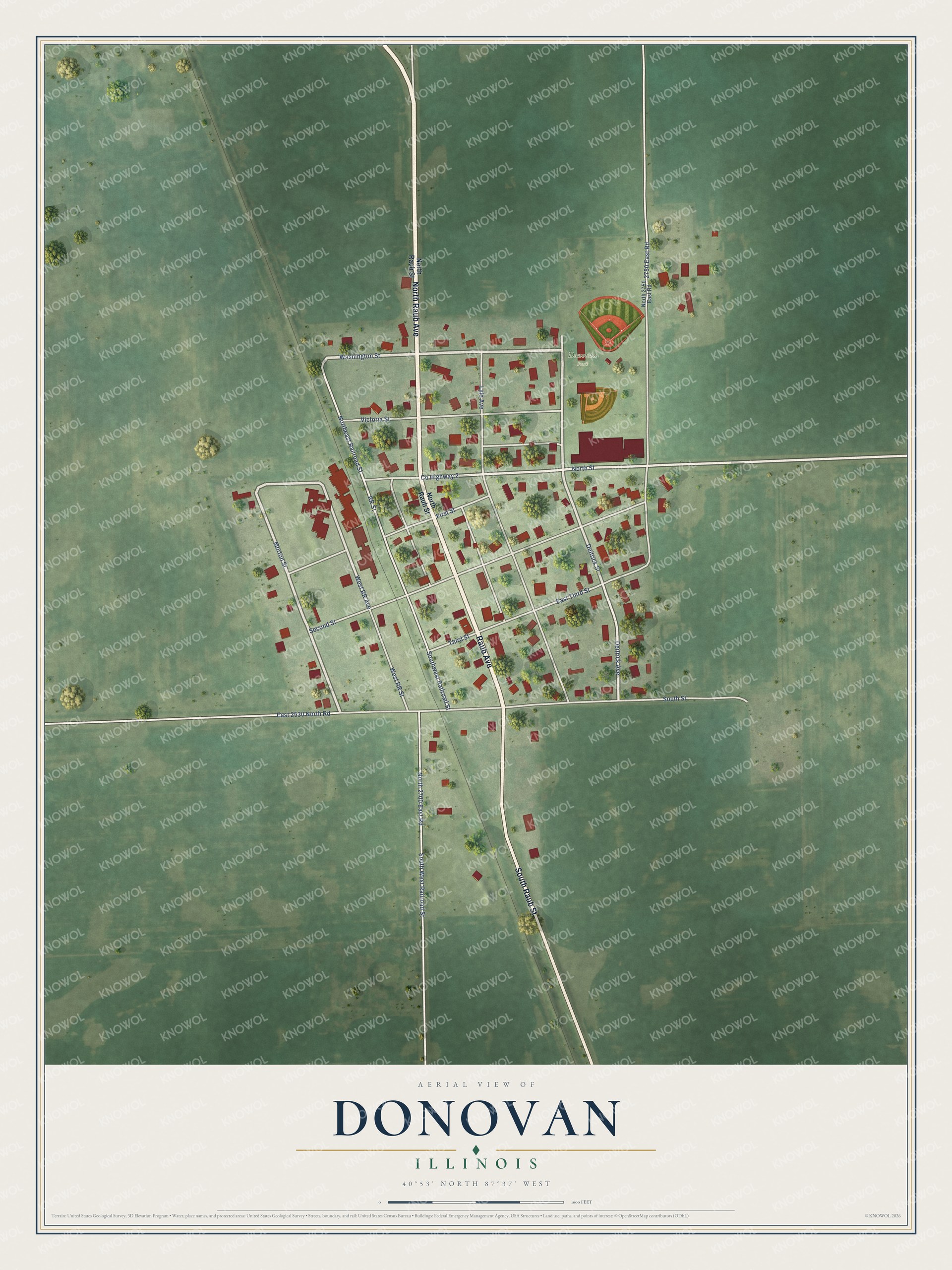 Watermarked full-map preview of Donovan, Illinois