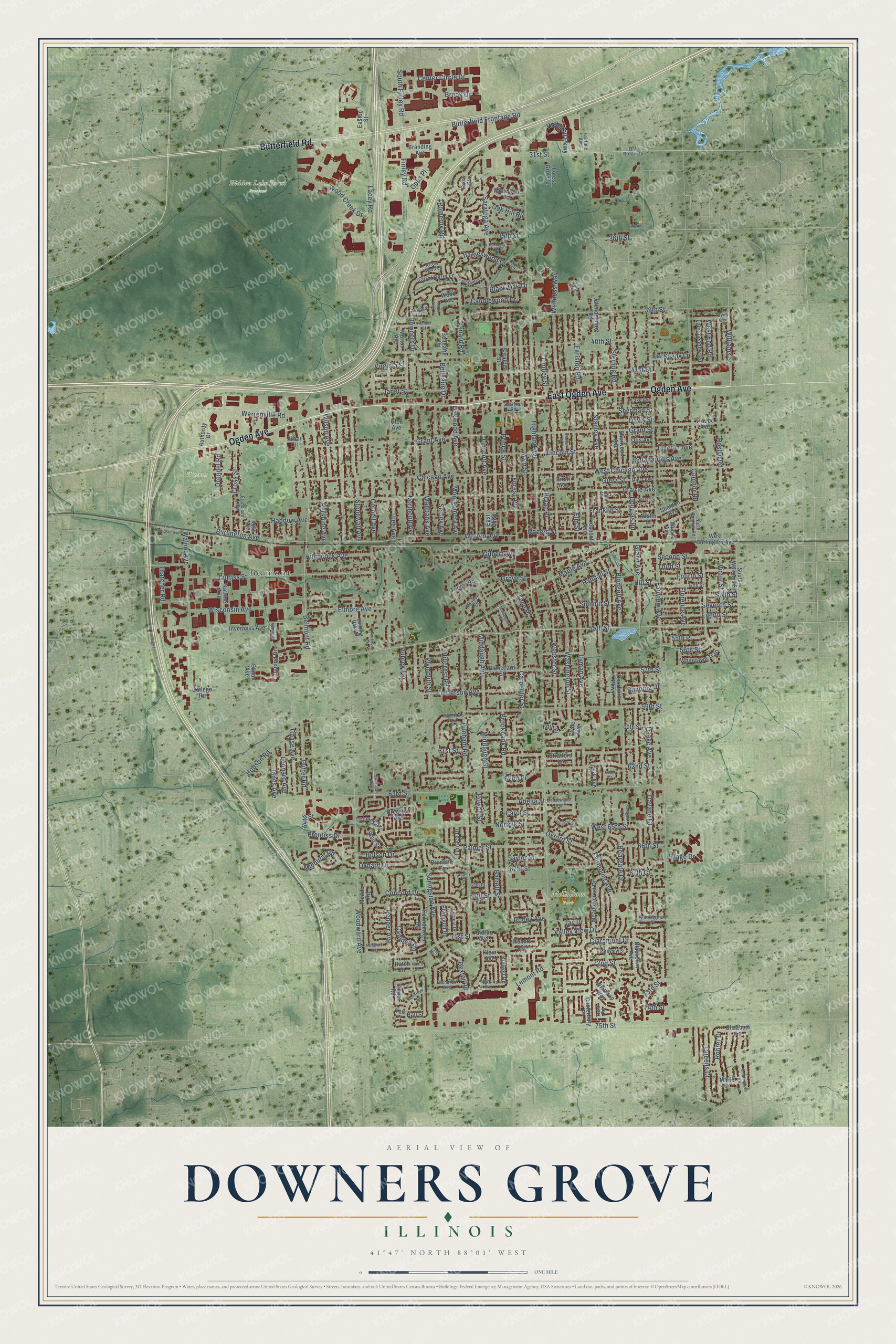 Watermarked full-map preview of Downers Grove, Illinois