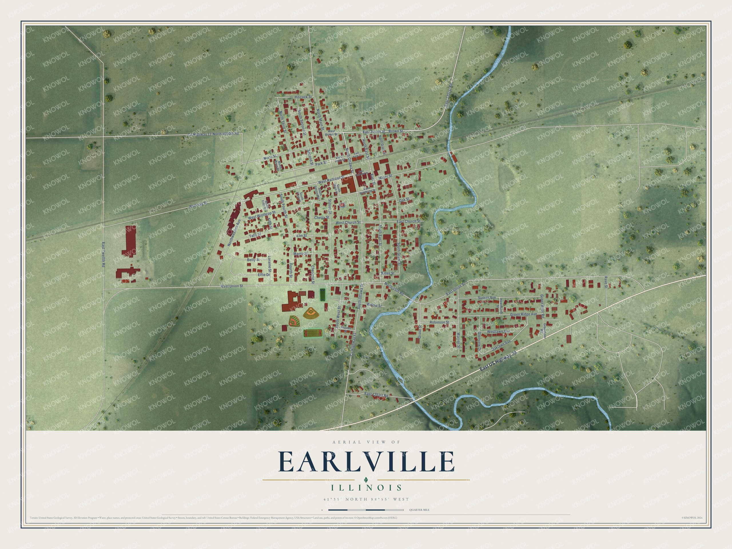 Watermarked full-map preview of Earlville, Illinois