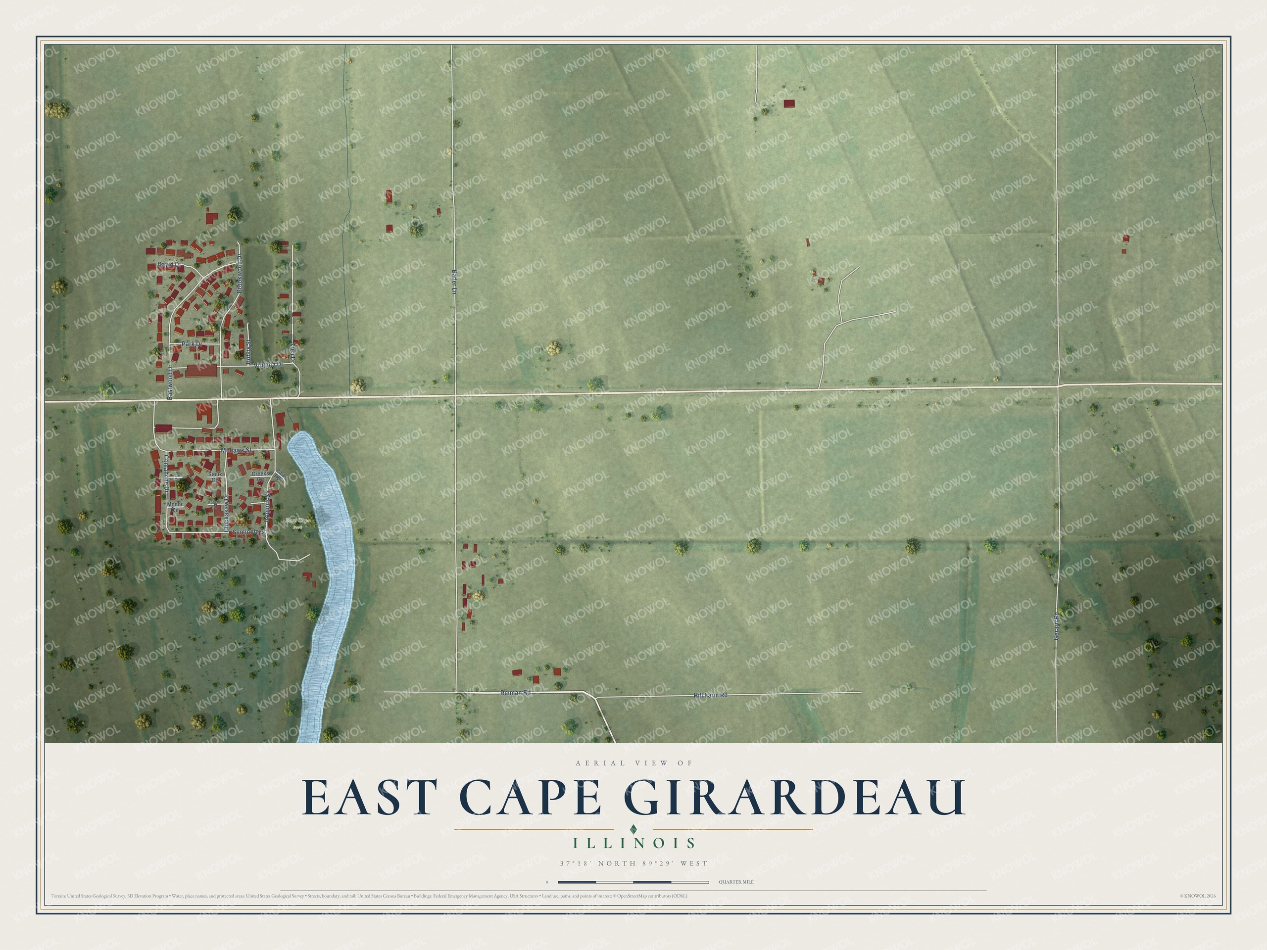 Watermarked full-map preview of East Cape Girardeau, Illinois