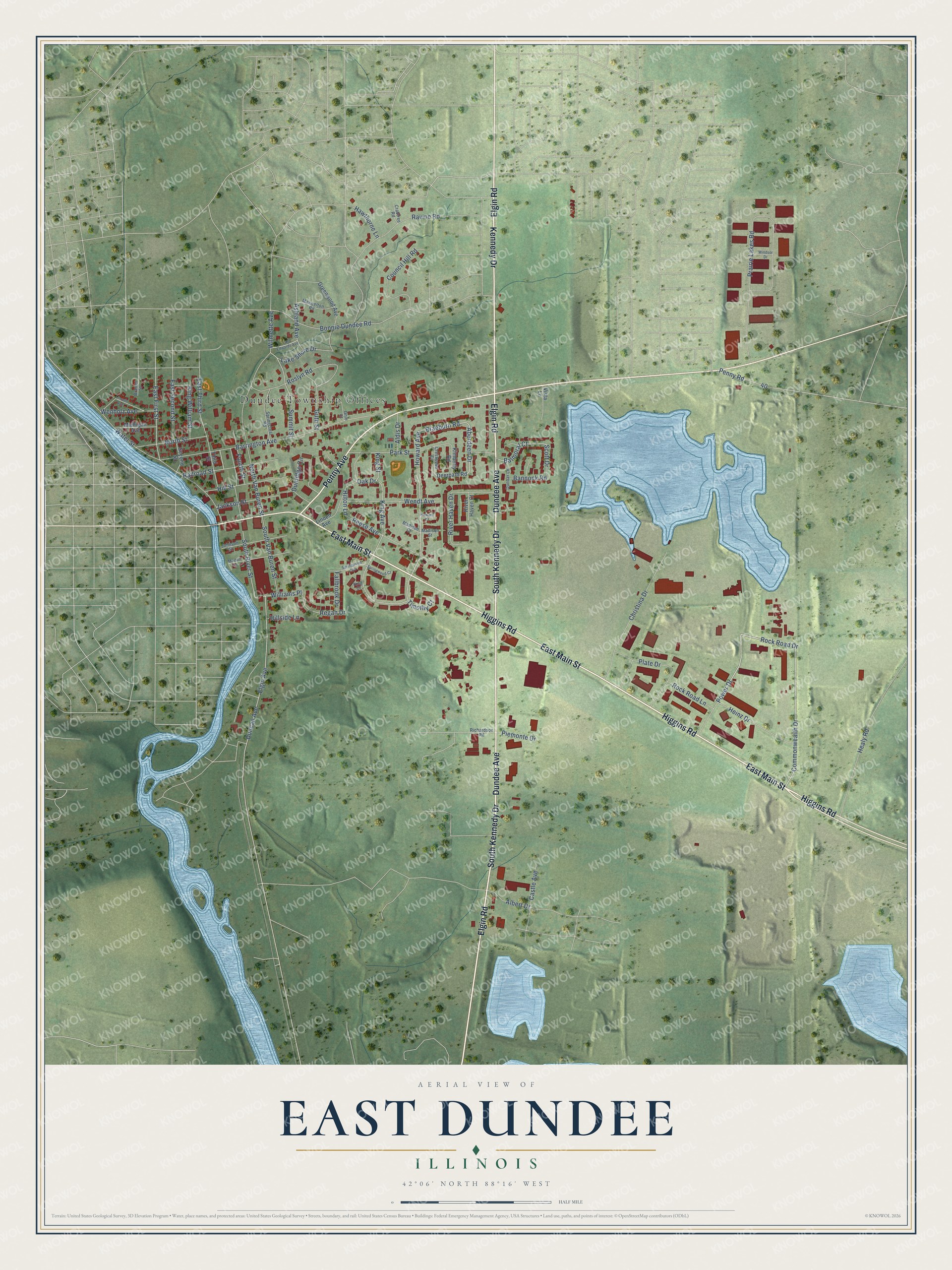 Watermarked full-map preview of East Dundee, Illinois