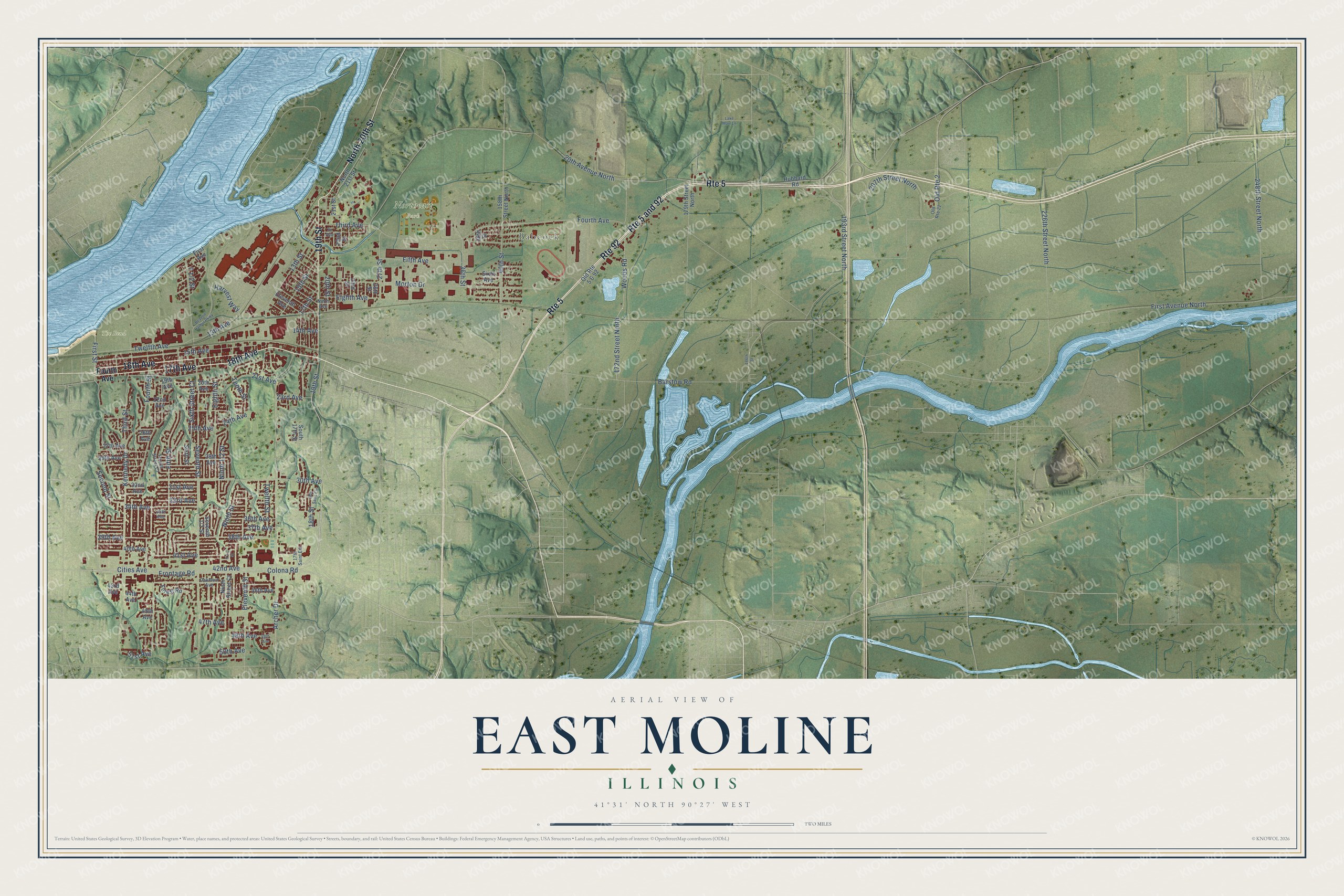 Watermarked full-map preview of East Moline, Illinois