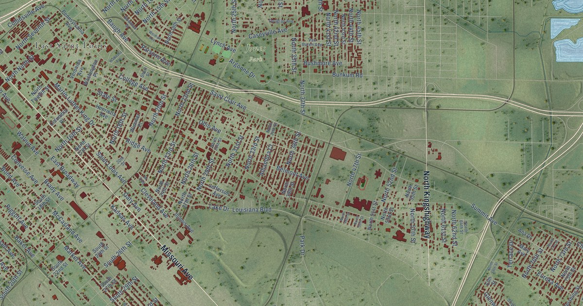 Map of East St. Louis, Illinois in 2026