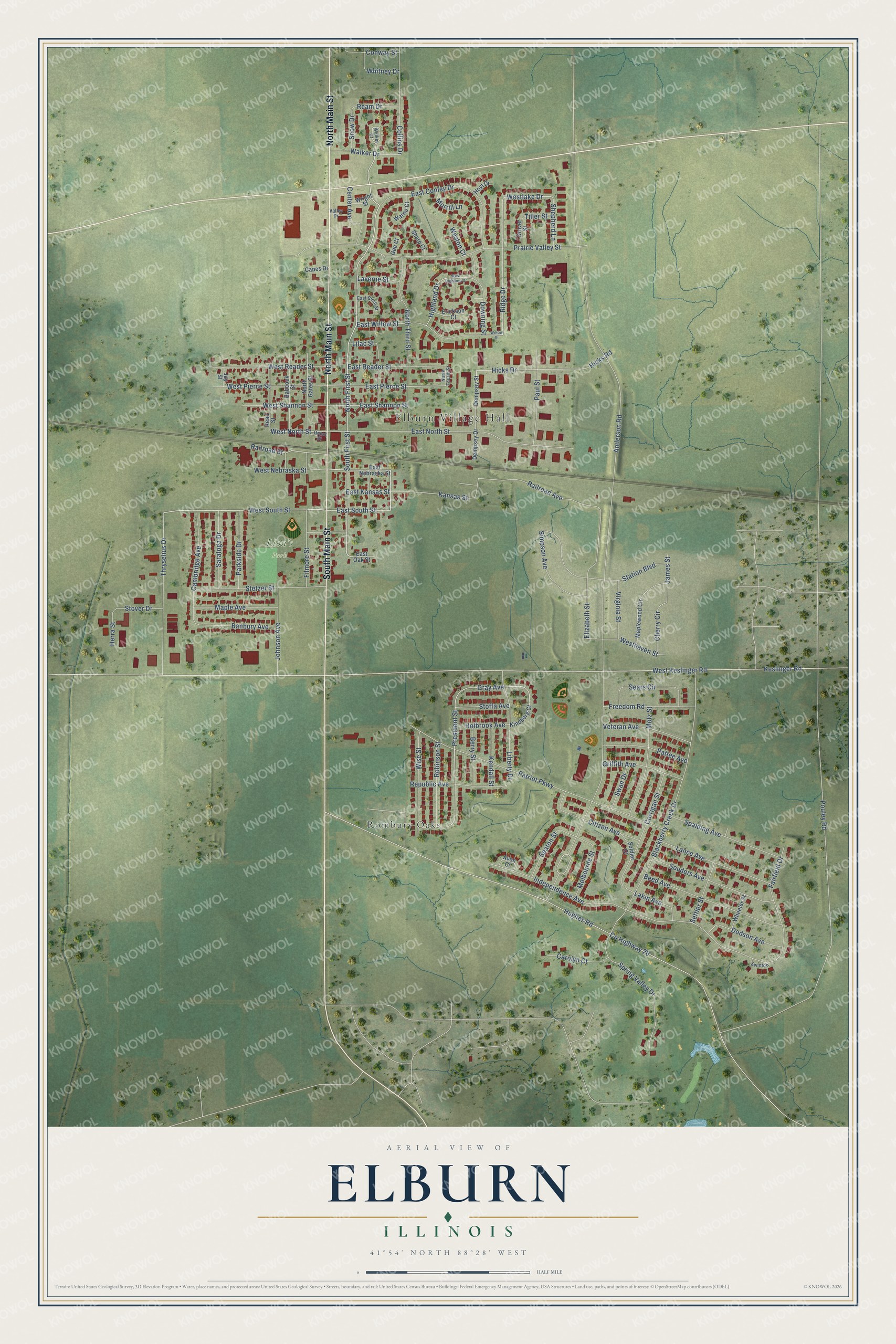 Watermarked full-map preview of Elburn, Illinois