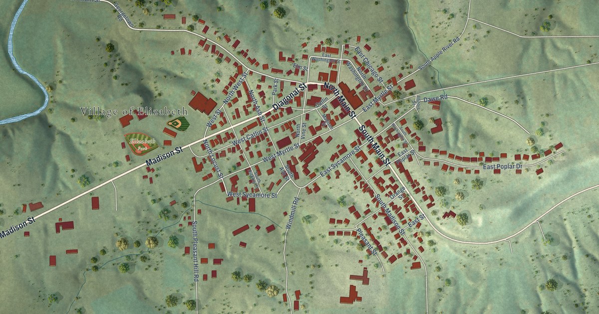 Map of Elizabeth, Illinois in 2026