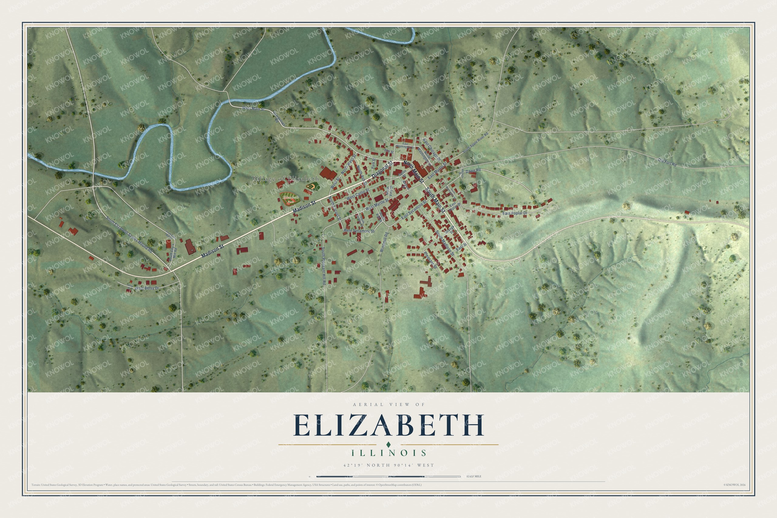 Watermarked full-map preview of Elizabeth, Illinois