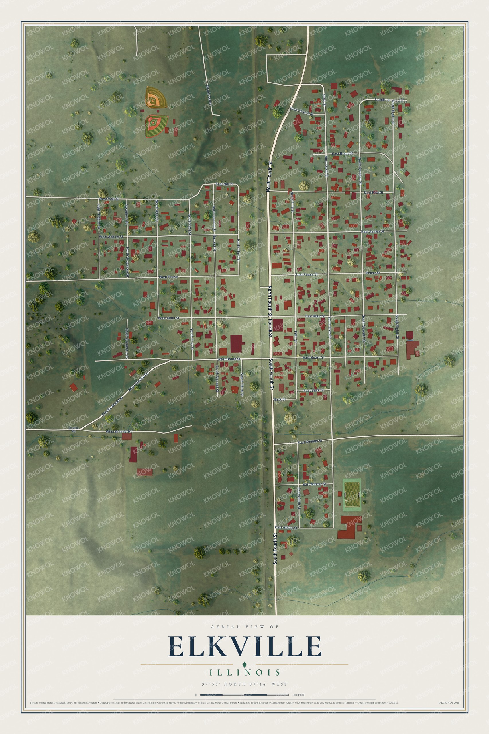 Watermarked full-map preview of Elkville, Illinois