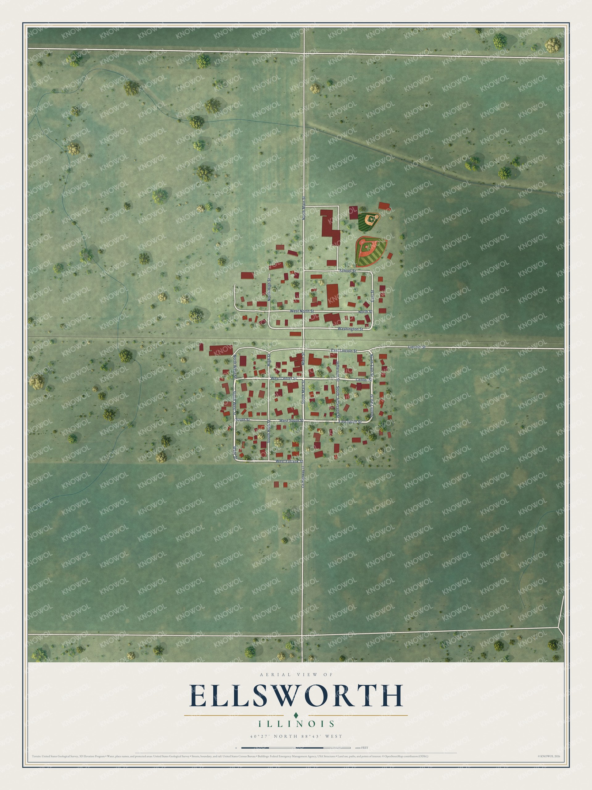 Watermarked full-map preview of Ellsworth, Illinois
