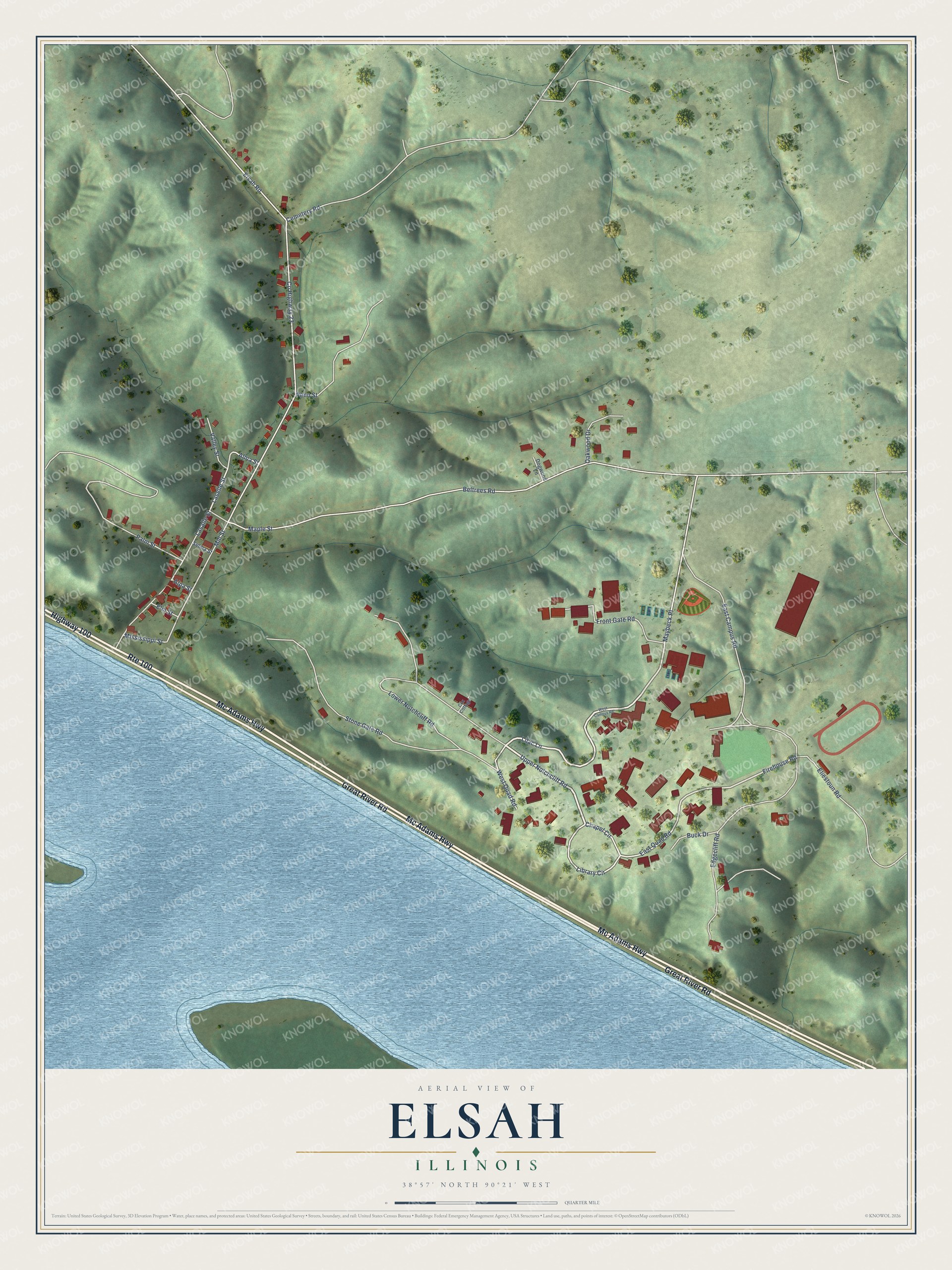 Watermarked full-map preview of Elsah, Illinois