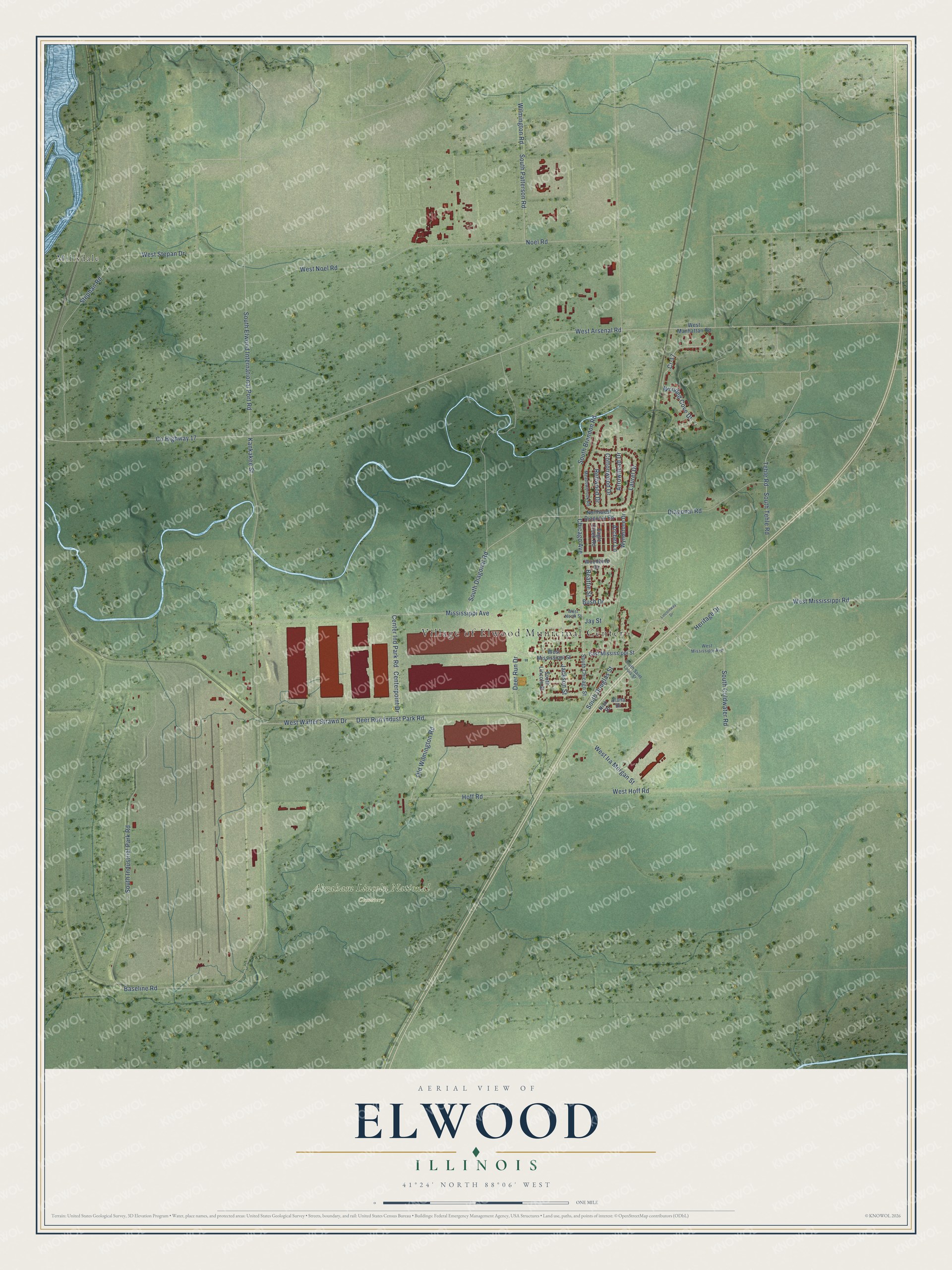 Watermarked full-map preview of Elwood, Illinois