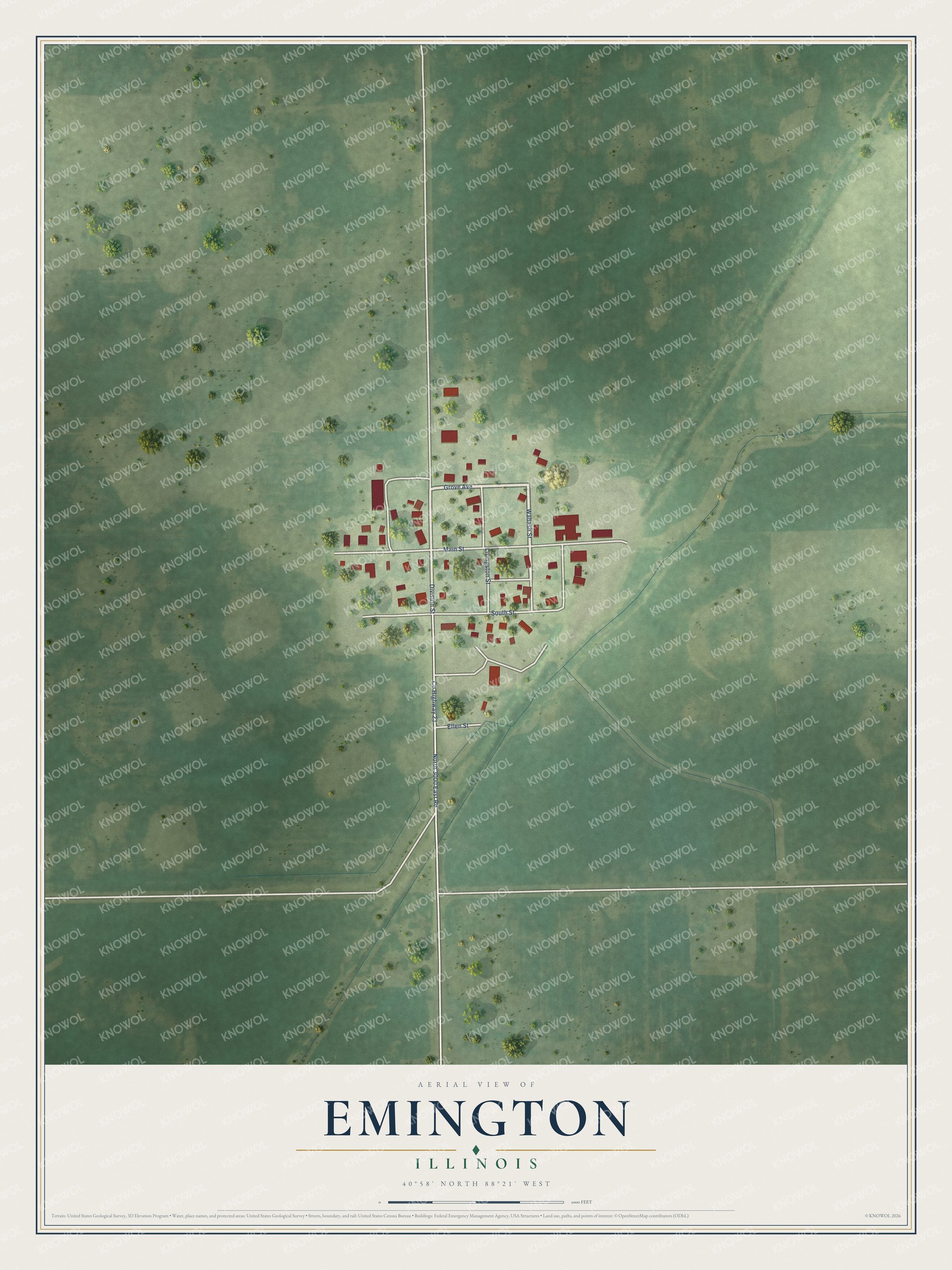 Watermarked full-map preview of Emington, Illinois