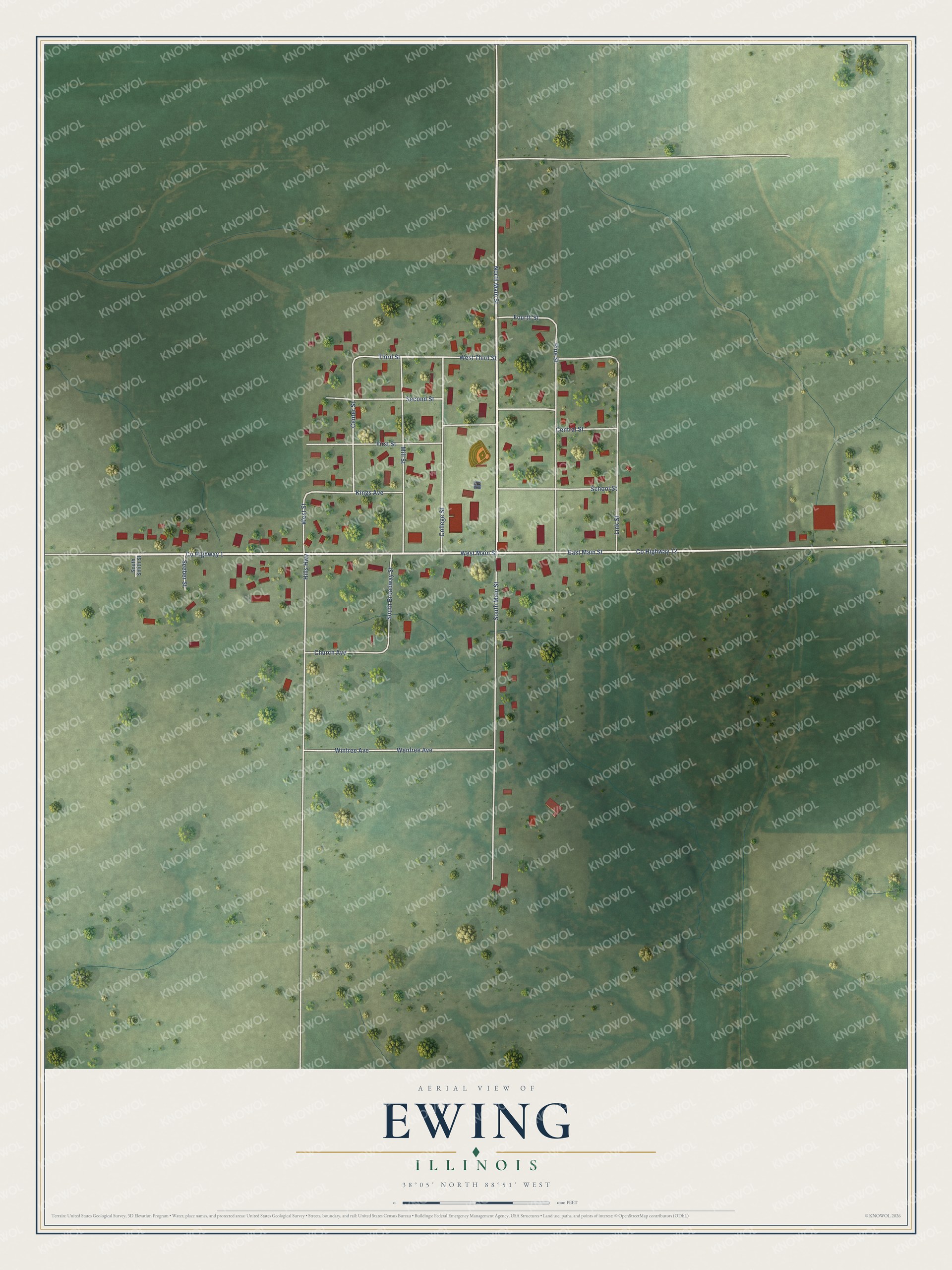 Watermarked full-map preview of Ewing, Illinois