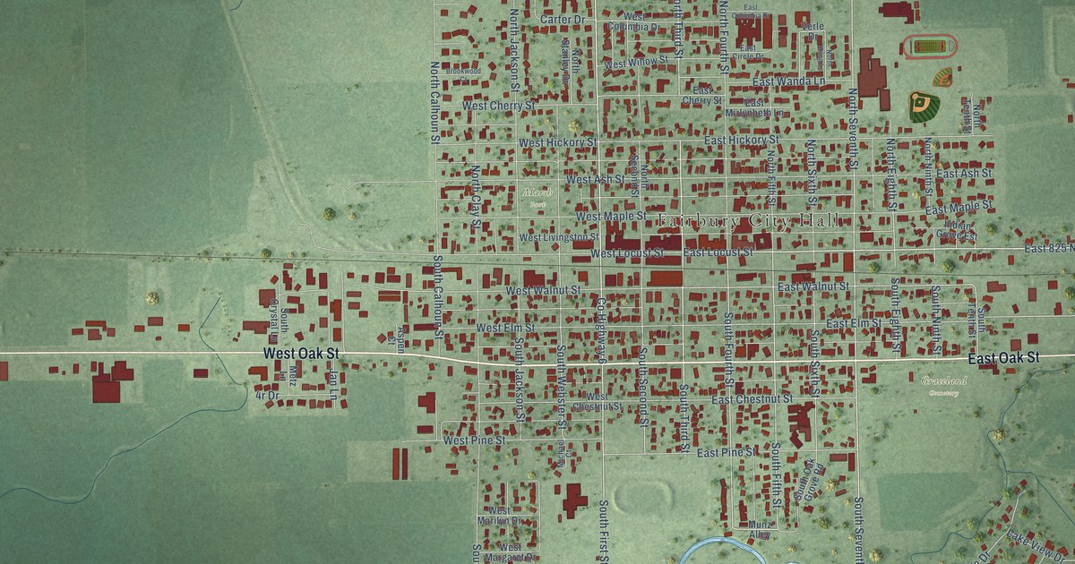 Map of Fairbury, Illinois in 2026