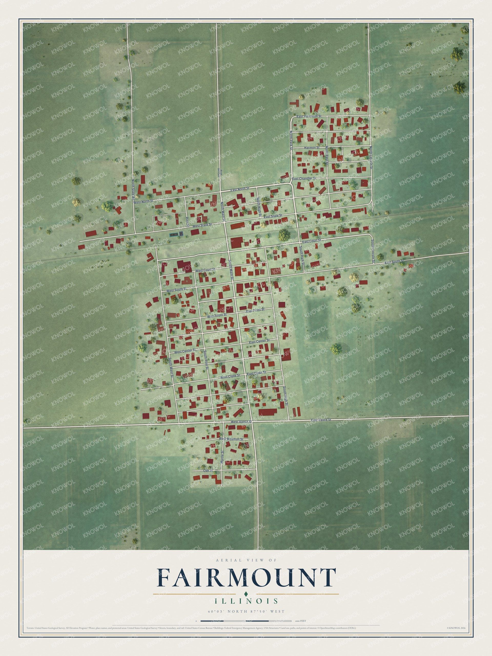 Watermarked full-map preview of Fairmount, Illinois