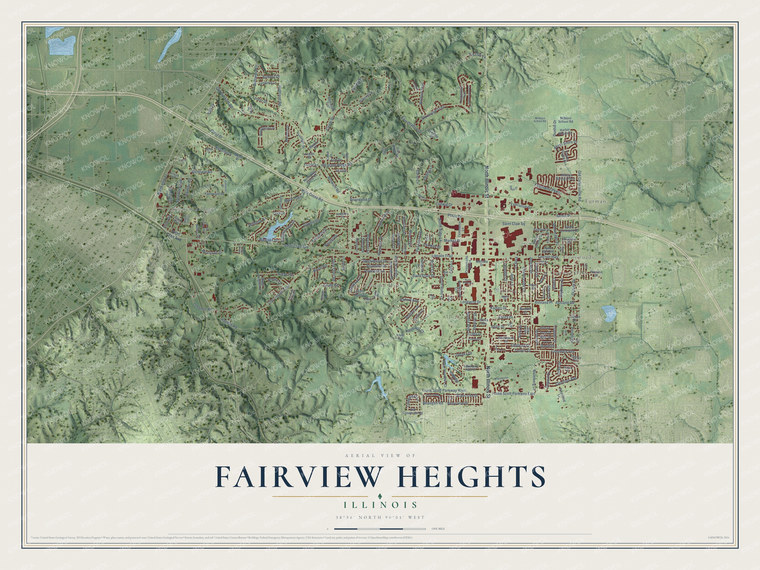 Watermarked full-map preview of Fairview Heights, Illinois