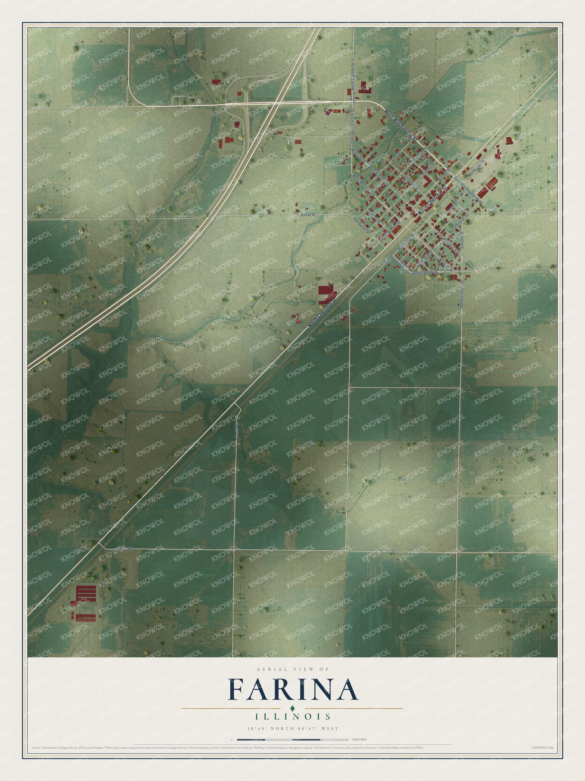 Watermarked full-map preview of Farina, Illinois