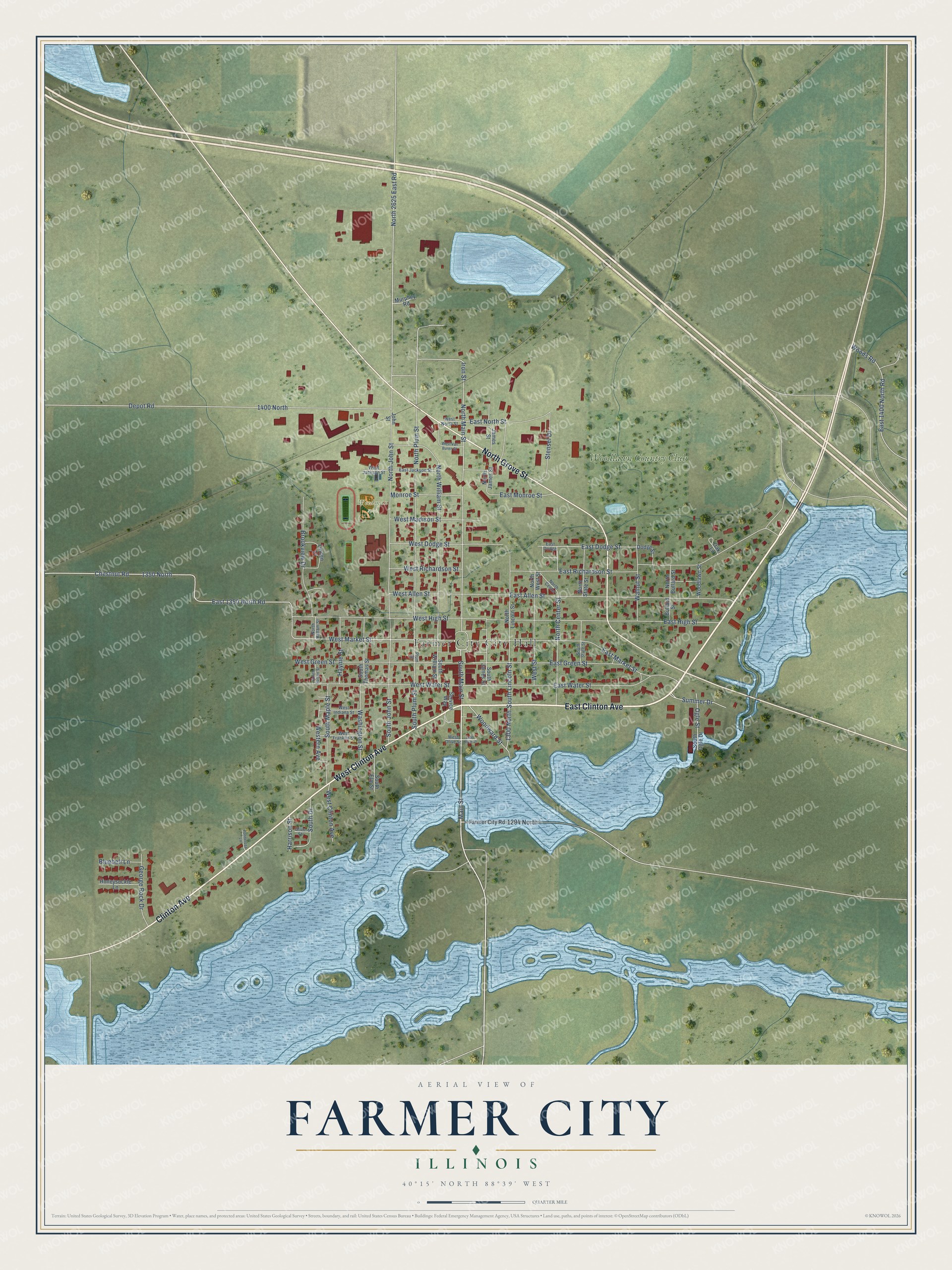 Watermarked full-map preview of Farmer City, Illinois