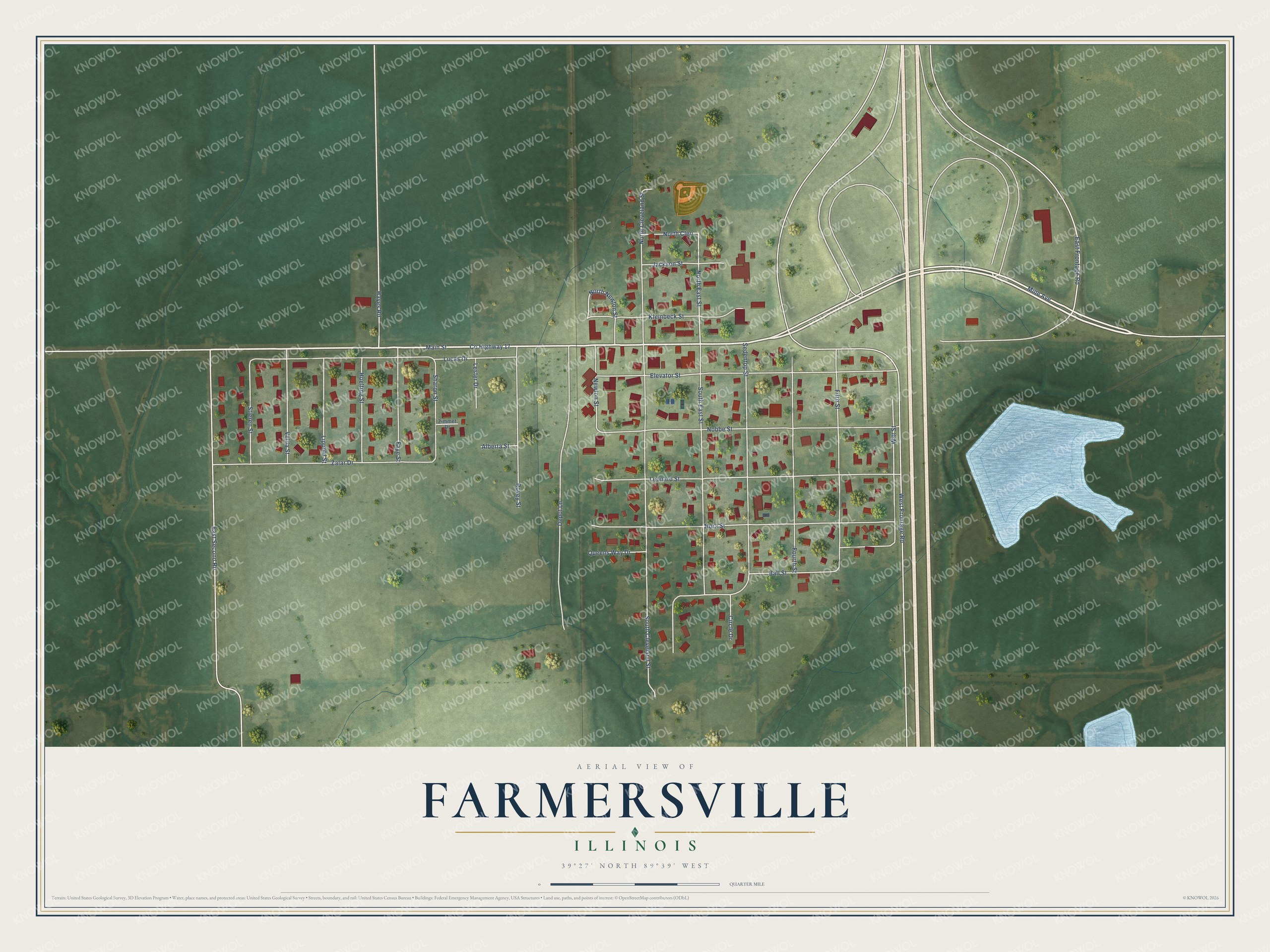 Watermarked full-map preview of Farmersville, Illinois