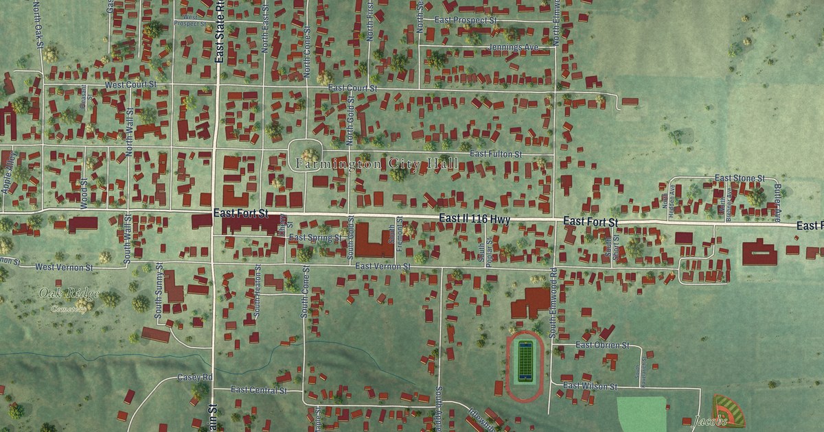 Map of Farmington, Illinois in 2026