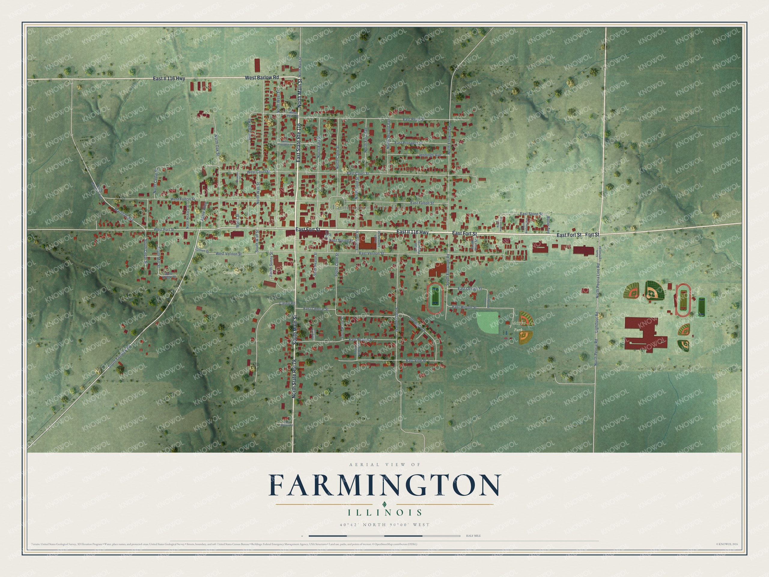 Watermarked full-map preview of Farmington, Illinois
