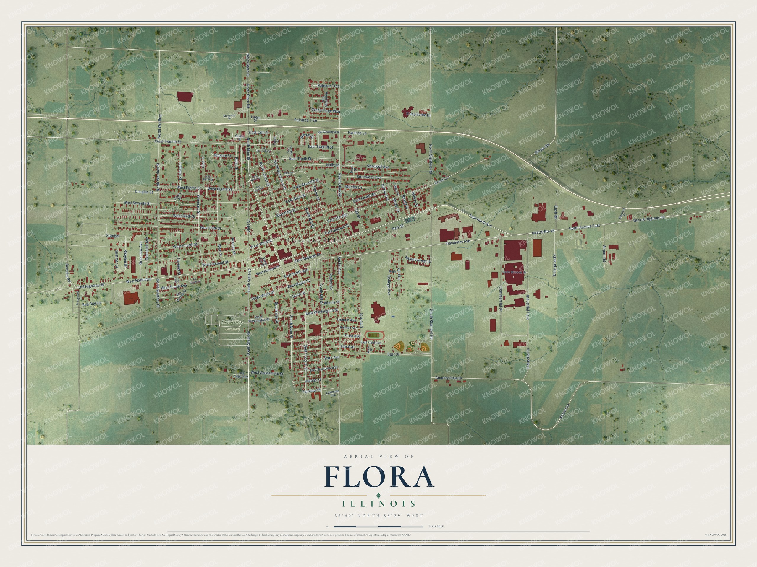 Watermarked full-map preview of Flora, Illinois