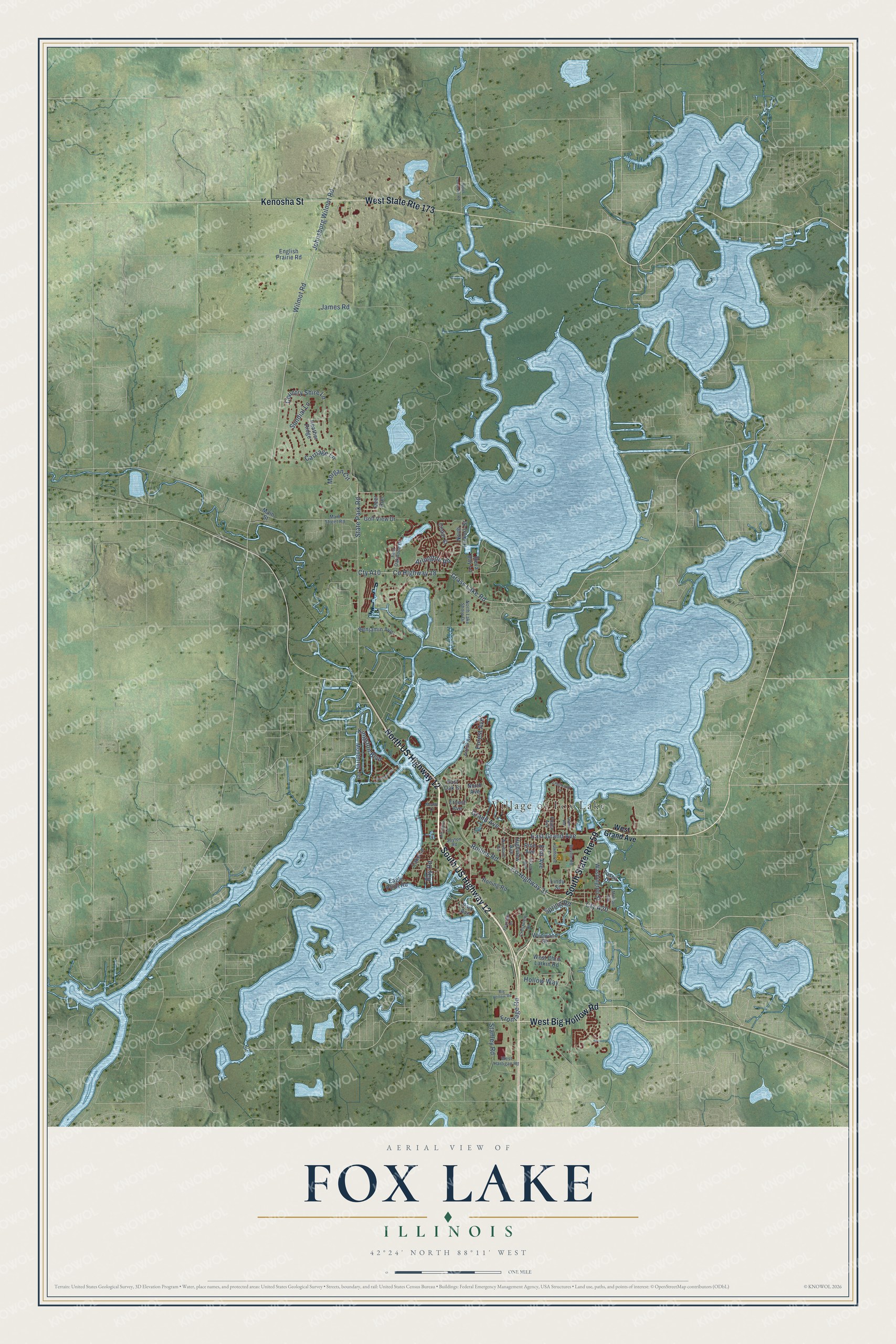 Watermarked full-map preview of Fox Lake, Illinois