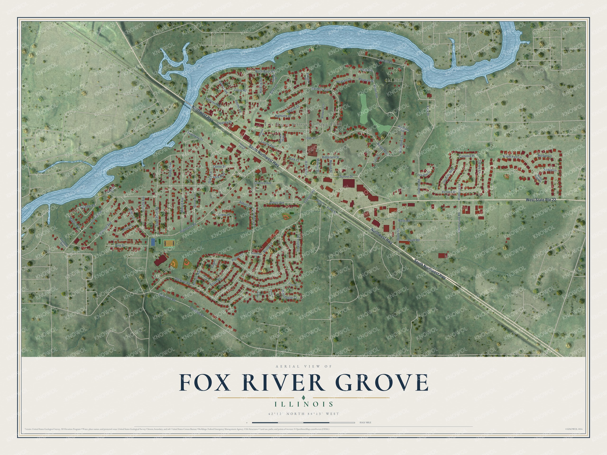 Watermarked full-map preview of Fox River Grove, Illinois