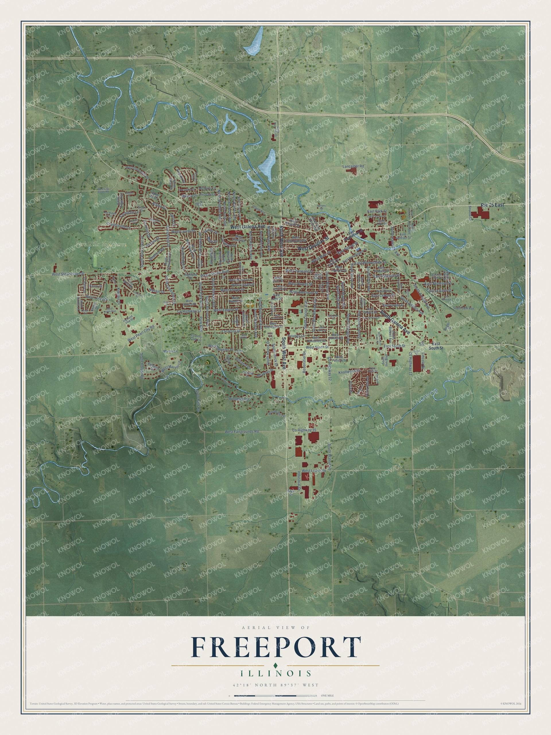 Watermarked full-map preview of Freeport, Illinois
