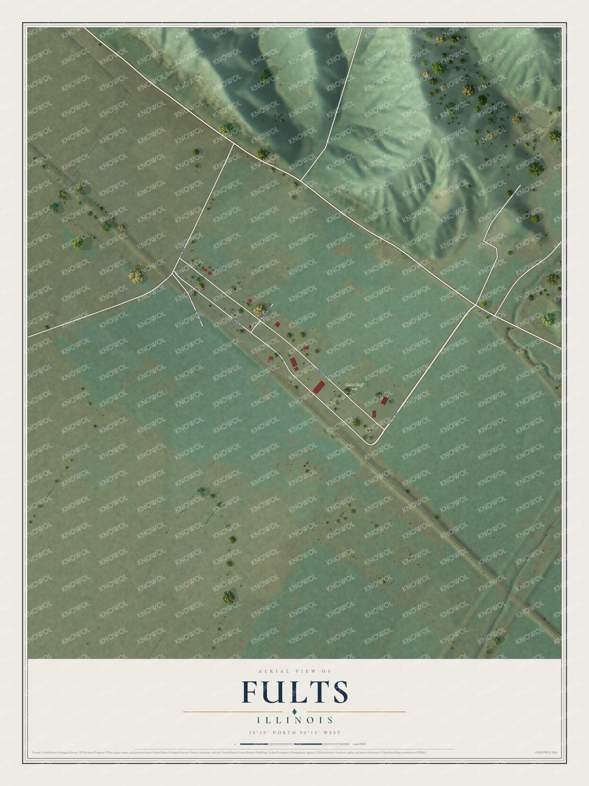 Watermarked full-map preview of Fults, Illinois