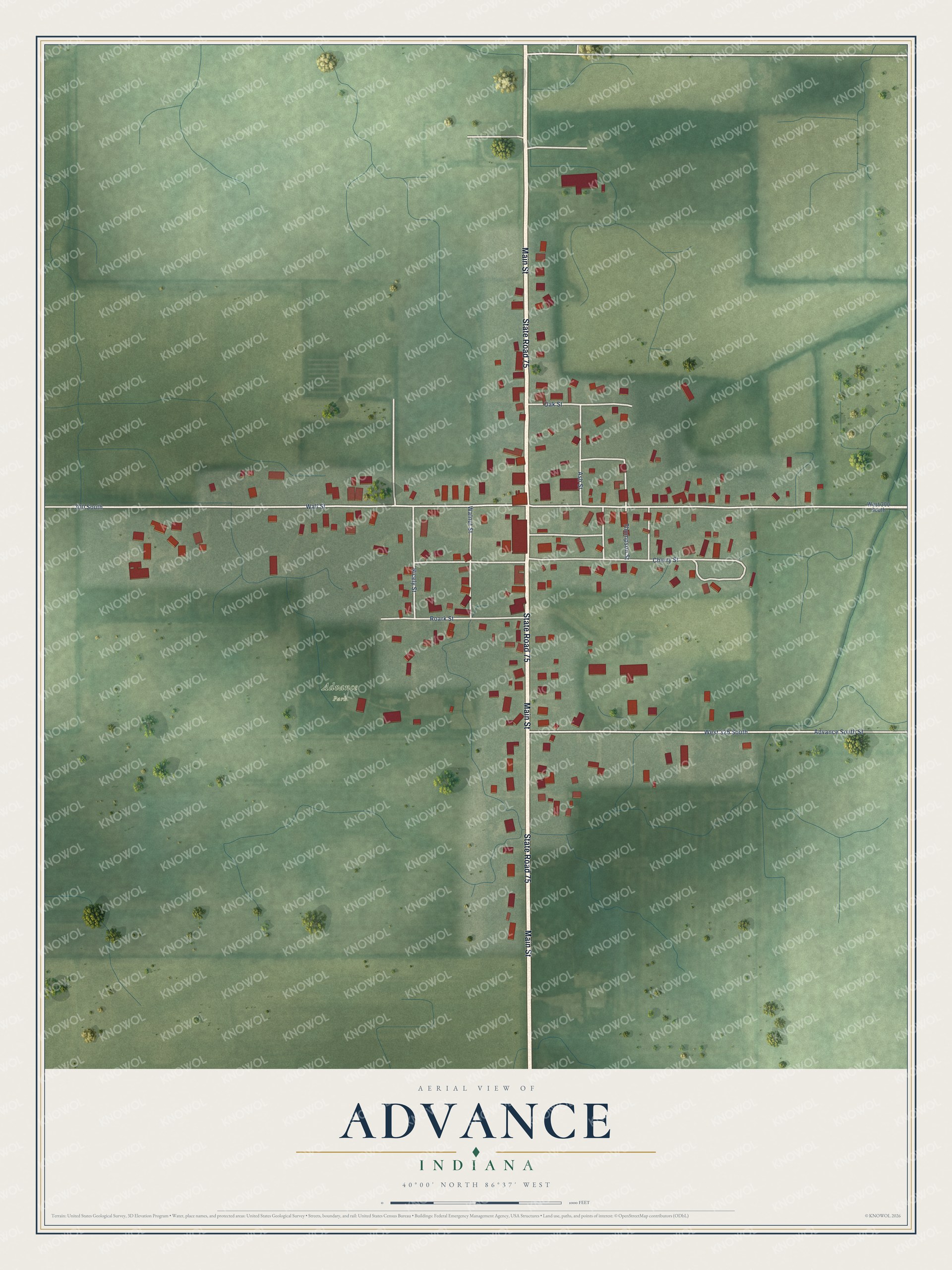 Watermarked full-map preview of Advance, Indiana