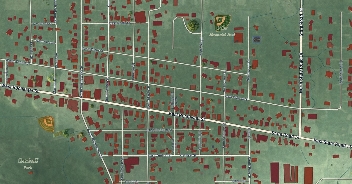 Map of Akron, Indiana in 2026