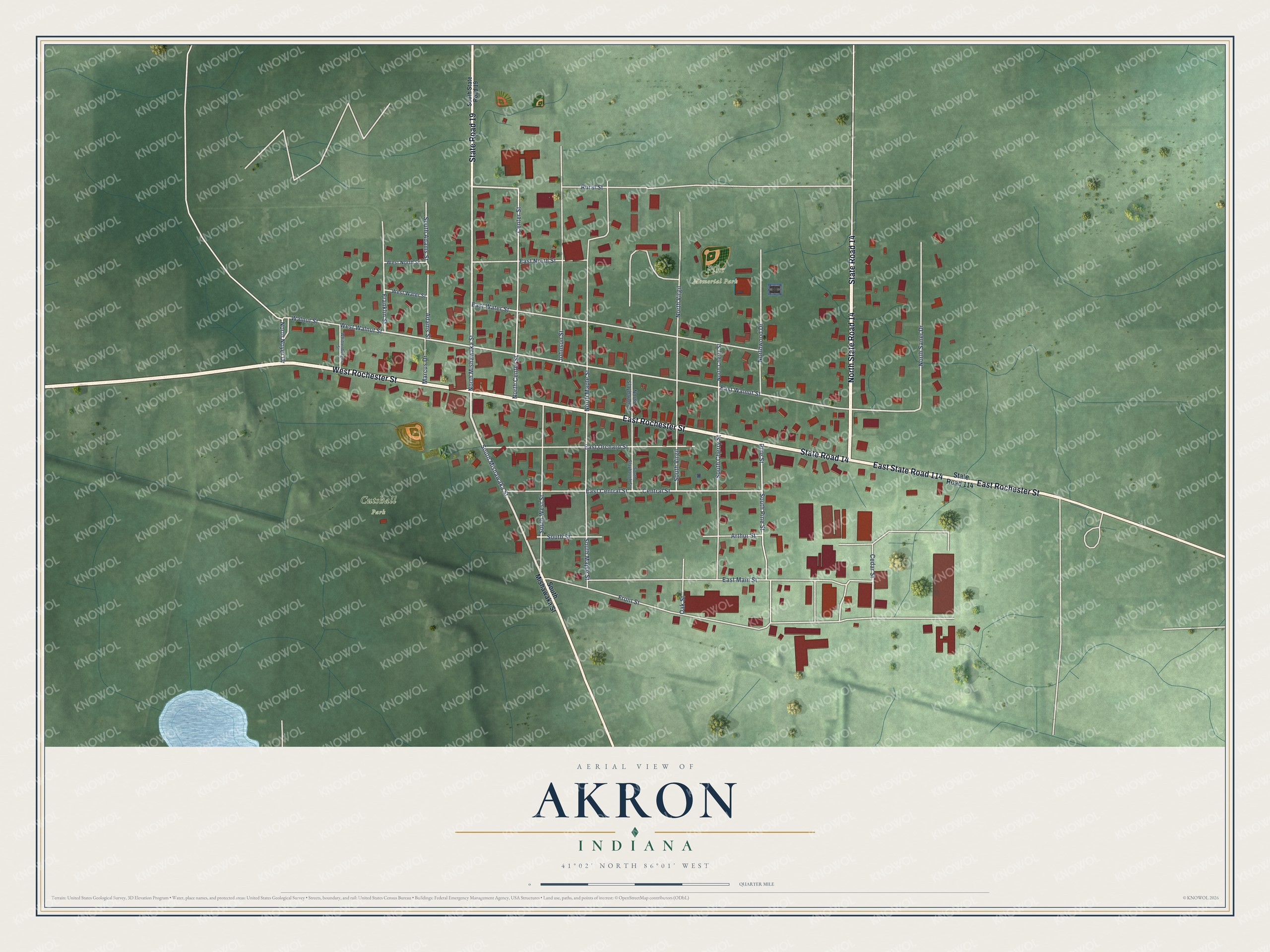 Watermarked full-map preview of Akron, Indiana
