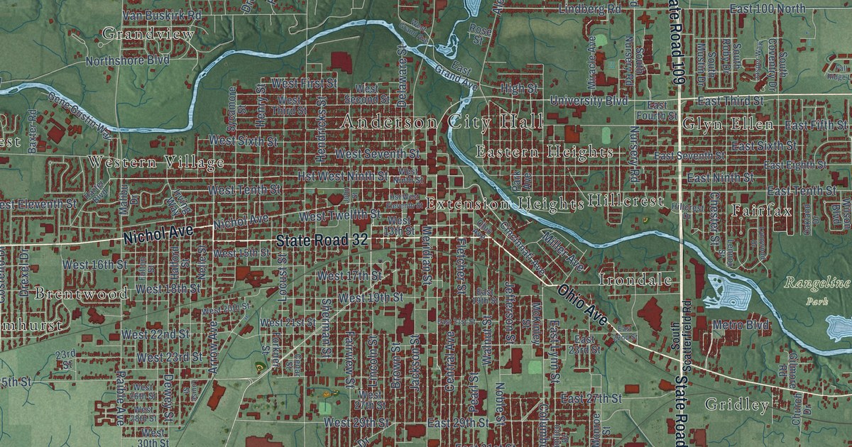 Map of Anderson, Indiana in 2026