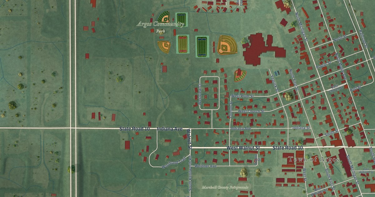 Map of Argos, Indiana in 2026