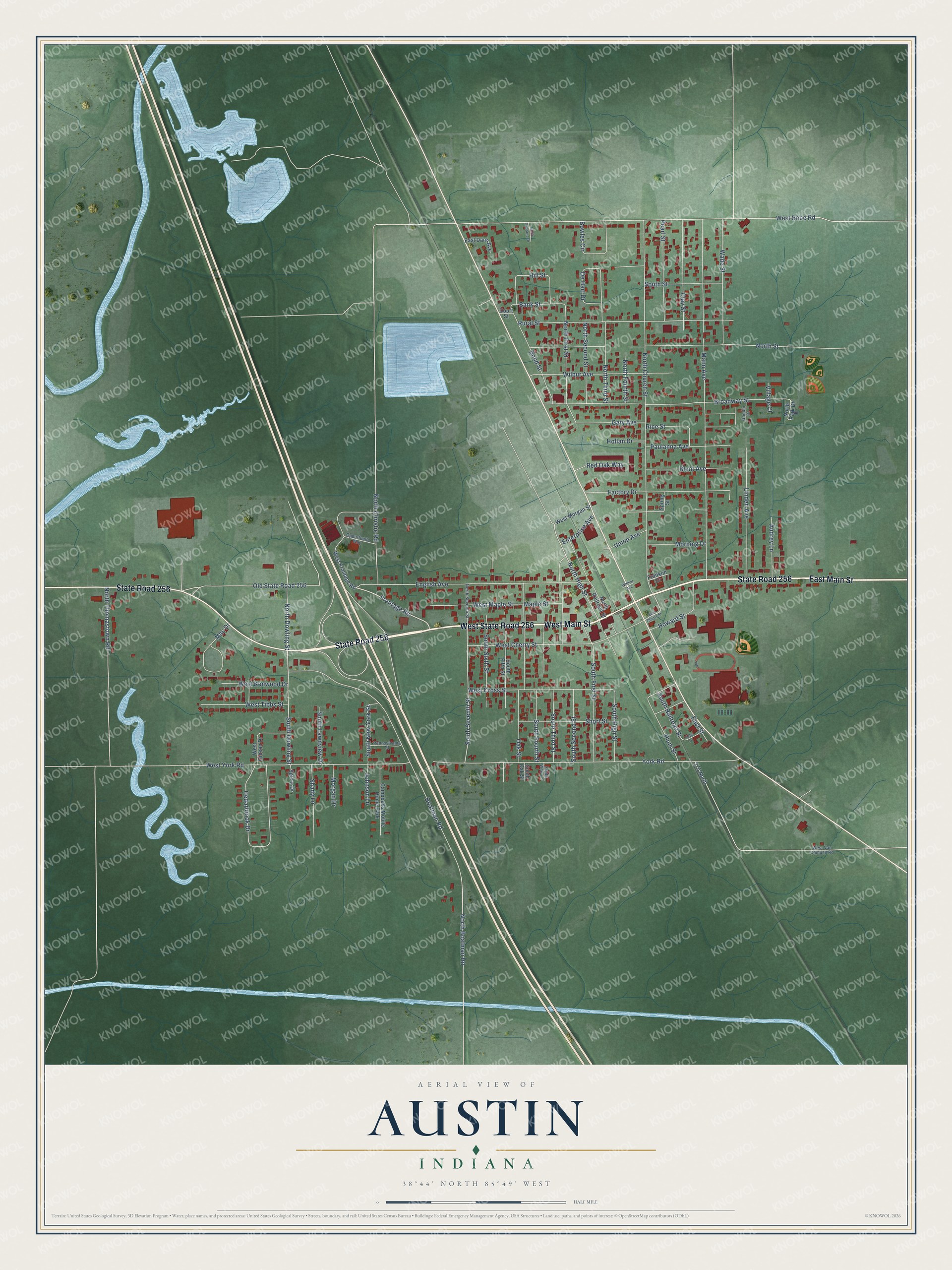 Watermarked full-map preview of Austin, Indiana