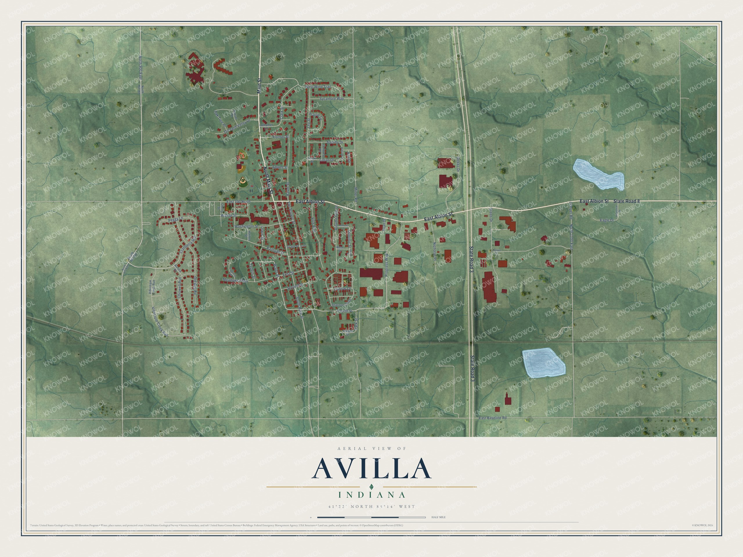 Watermarked full-map preview of Avilla, Indiana