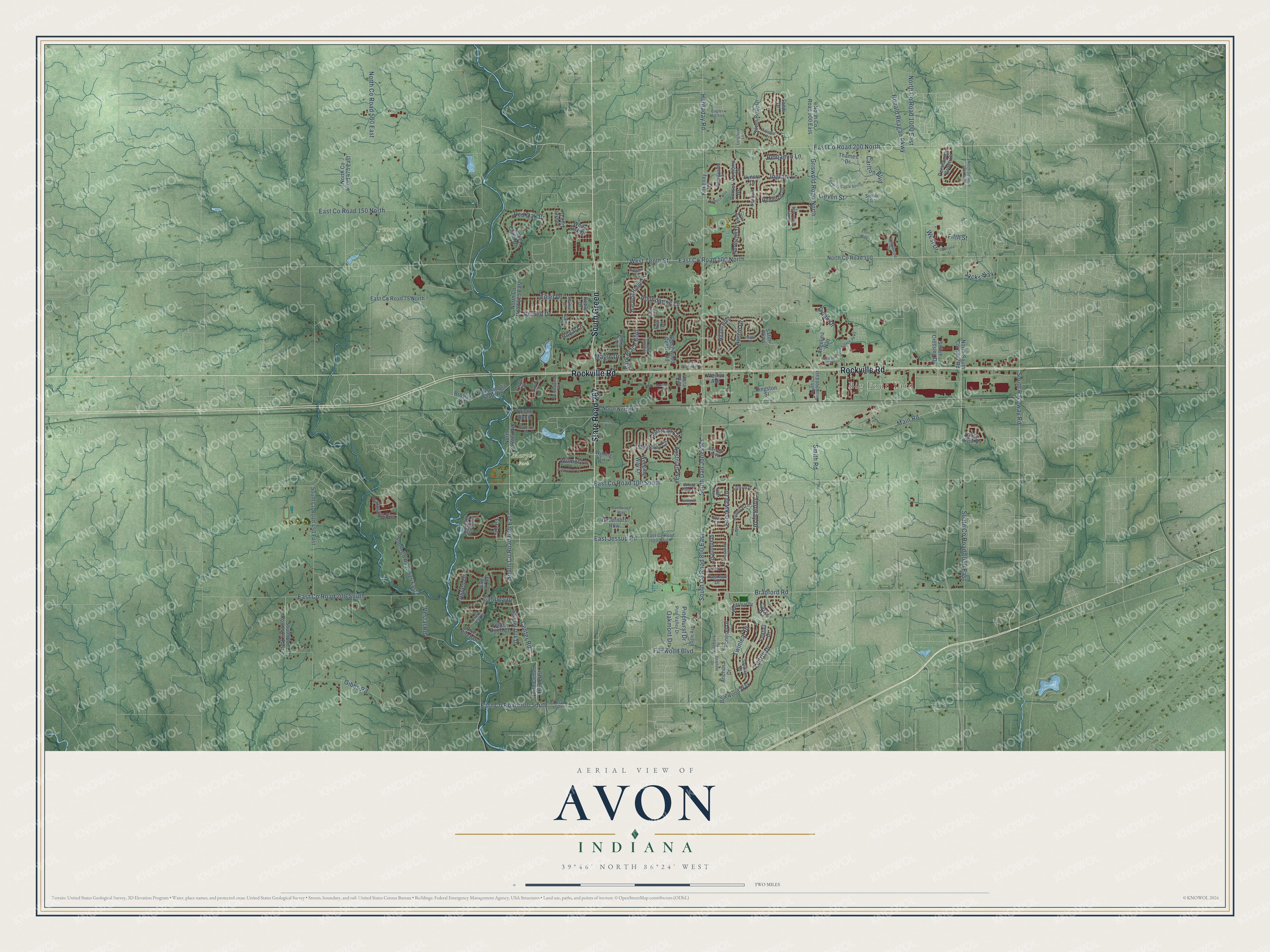 Watermarked full-map preview of Avon, Indiana