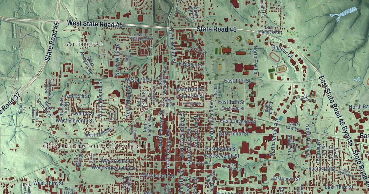 Map of Bloomington, Indiana in 2026
