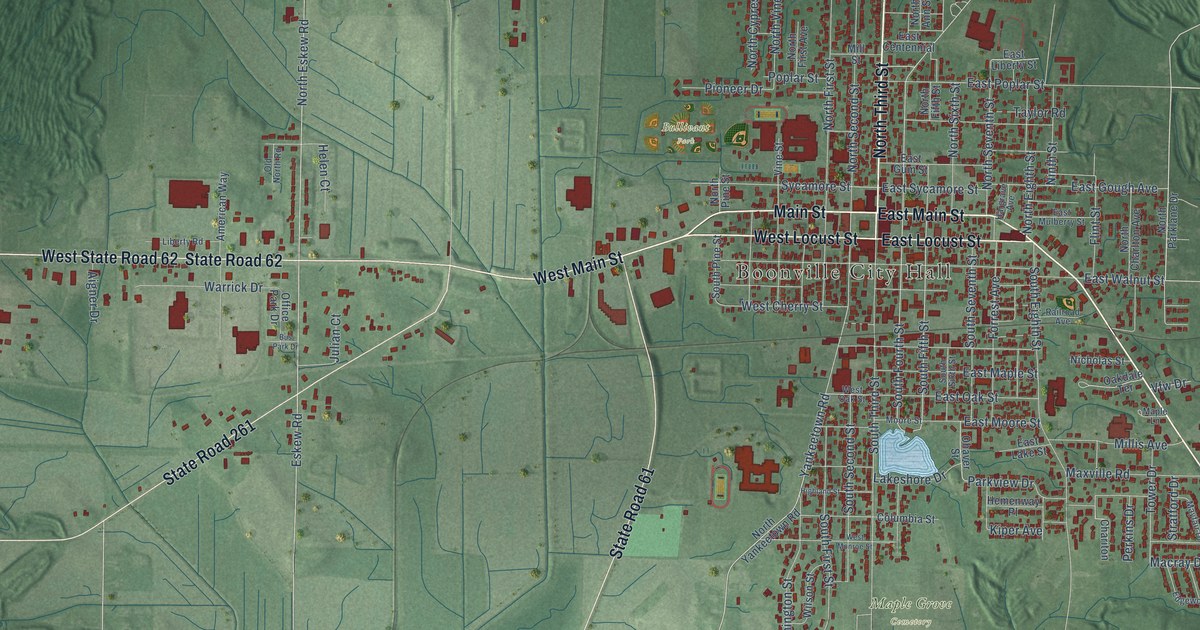 Map of Boonville, Indiana in 2026